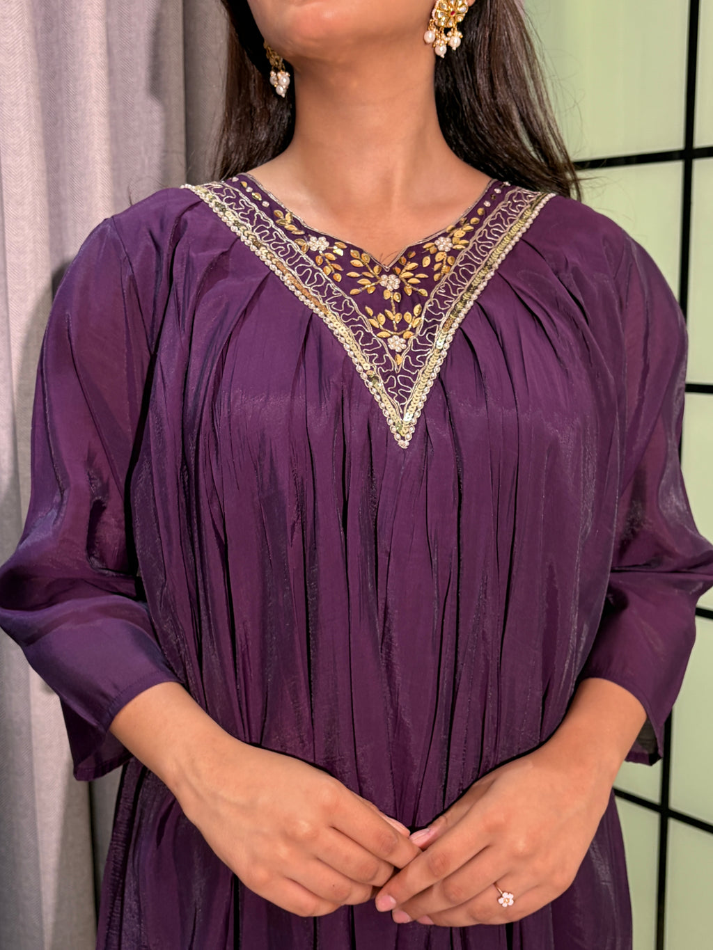 Women's Royal Purple Mull Chanderi  Silk Embroidered Kurta Set with Designer Dupatta