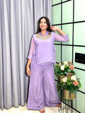 Lavender Crunchy Silk Embroidered Co-Ord Set with Statement Neckline
