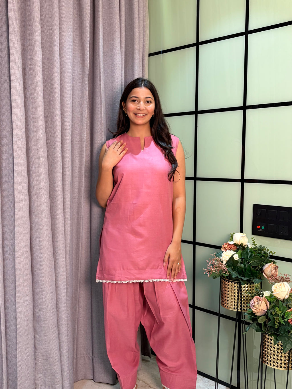 Cotton Flux With A Graceful Farsi Salwar And Delicate Thread Lace Detailing