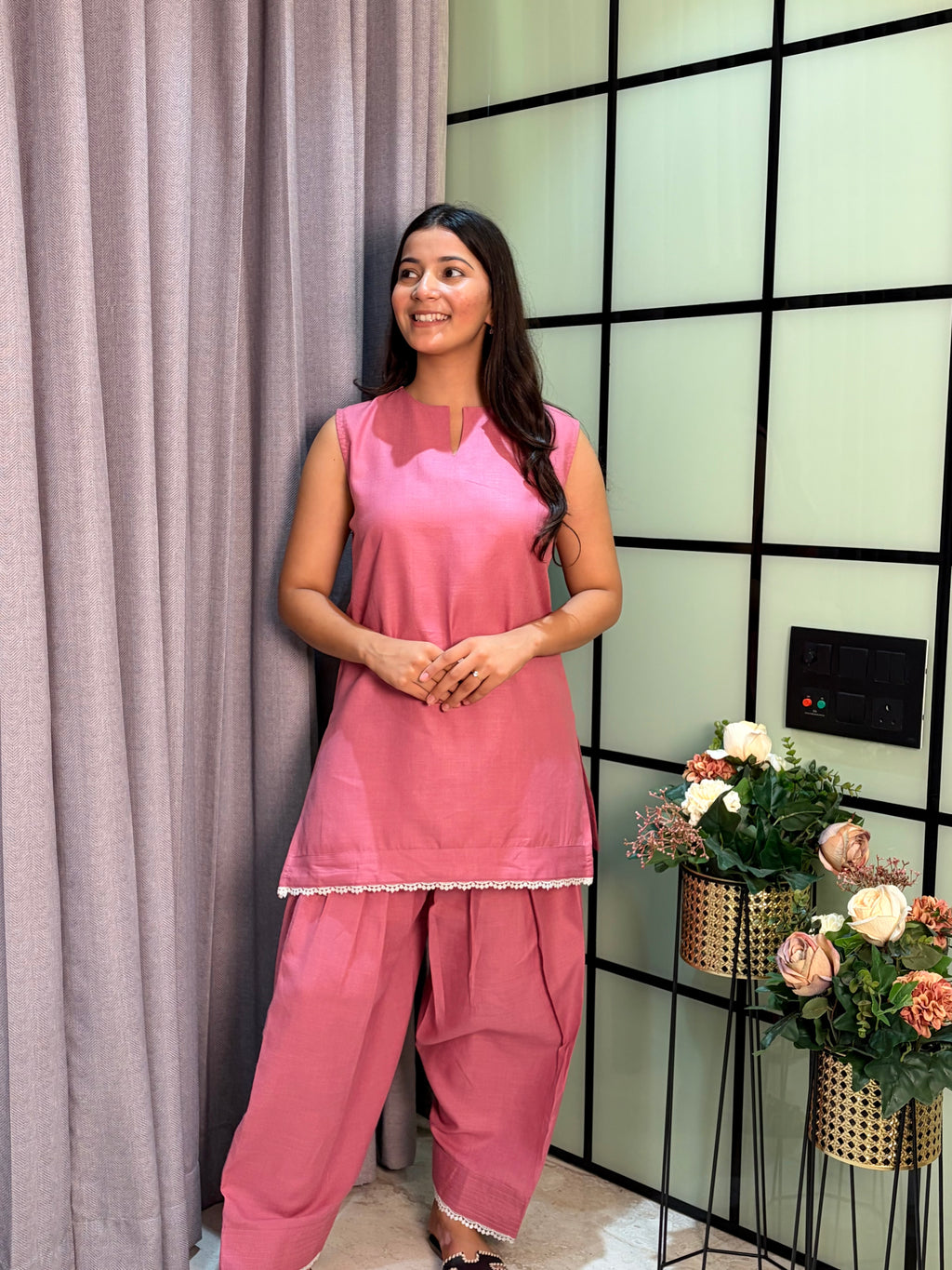 Cotton Flux With A Graceful Farsi Salwar And Delicate Thread Lace Detailing