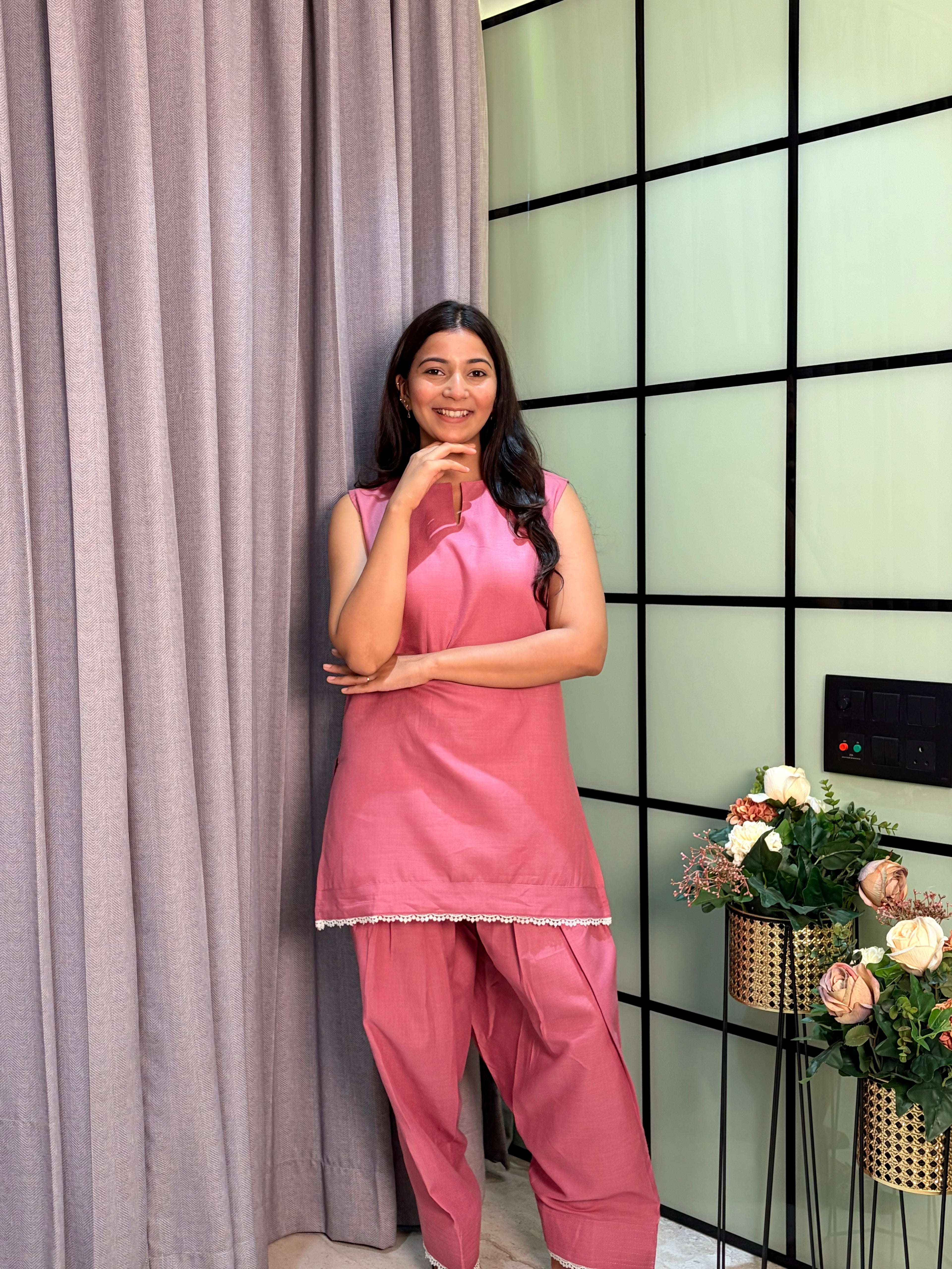 Cotton Flux With A Graceful Farsi Salwar And Delicate Thread Lace Detailing