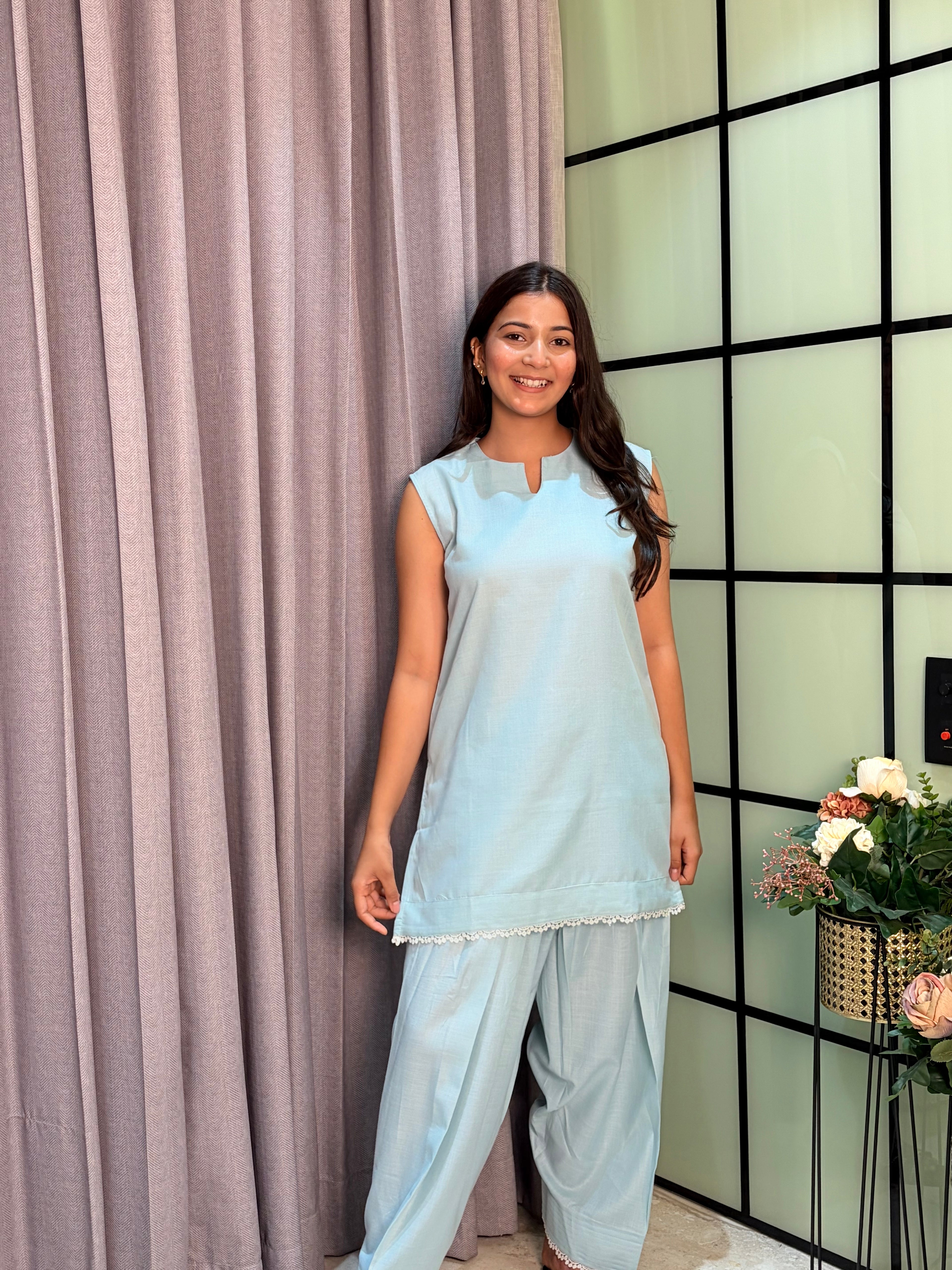Cotton Flux With A Graceful Farsi Salwar And Delicate Thread Lace Detailing