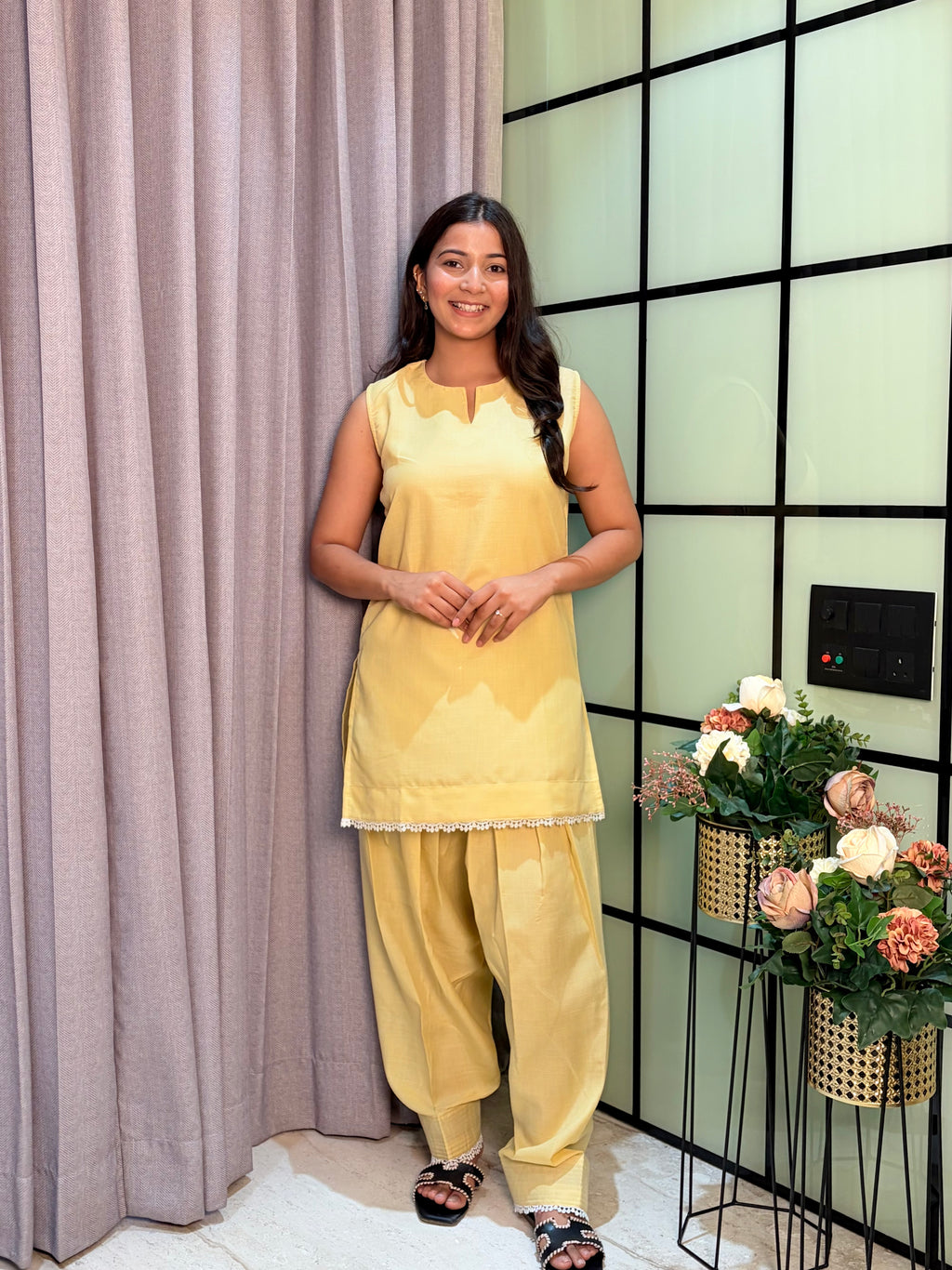 Cotton Flux With A Graceful Farsi Salwar And Delicate Thread Lace Detailing