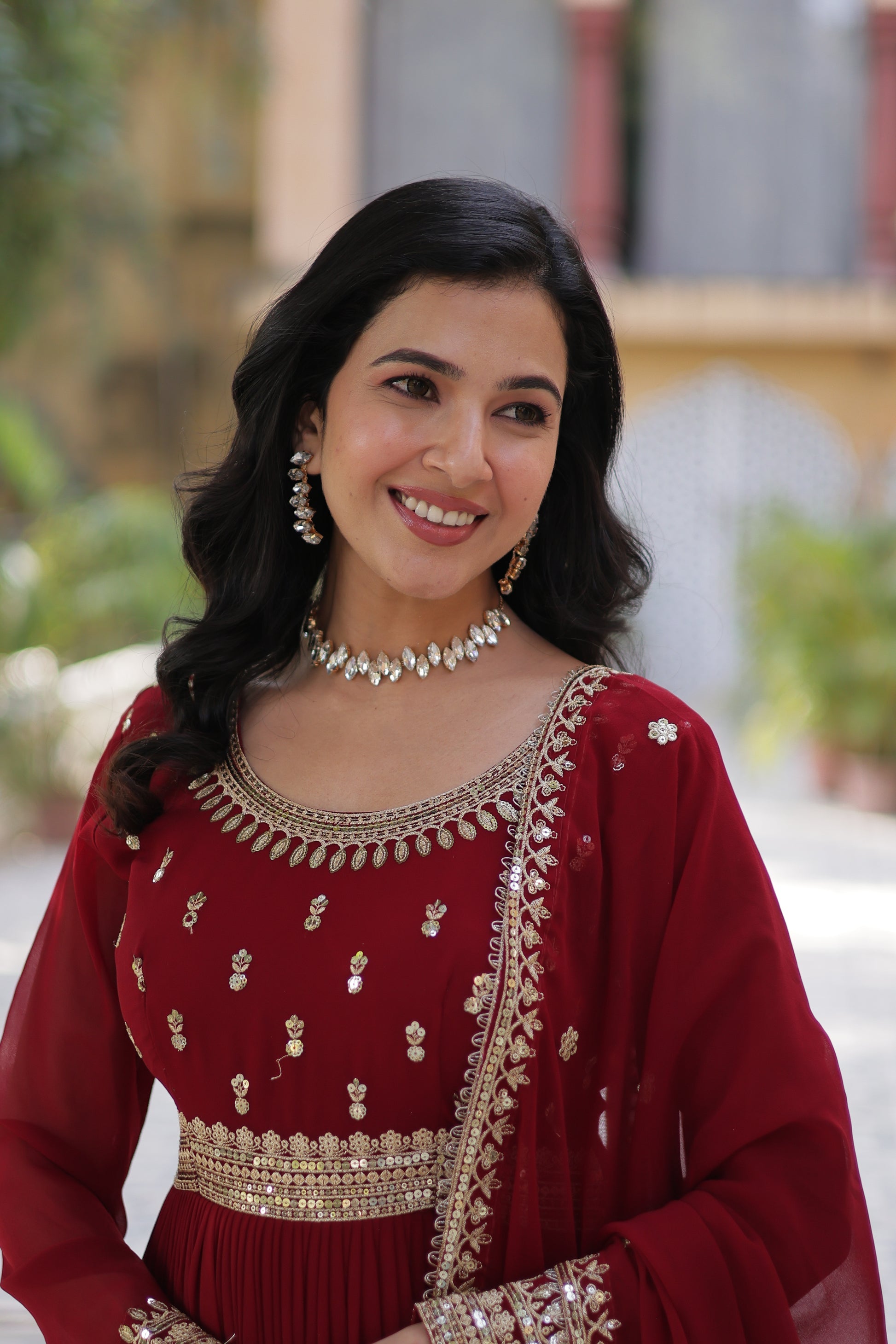 Raima Maroon Embroidered Flair Anarkali Gown Set