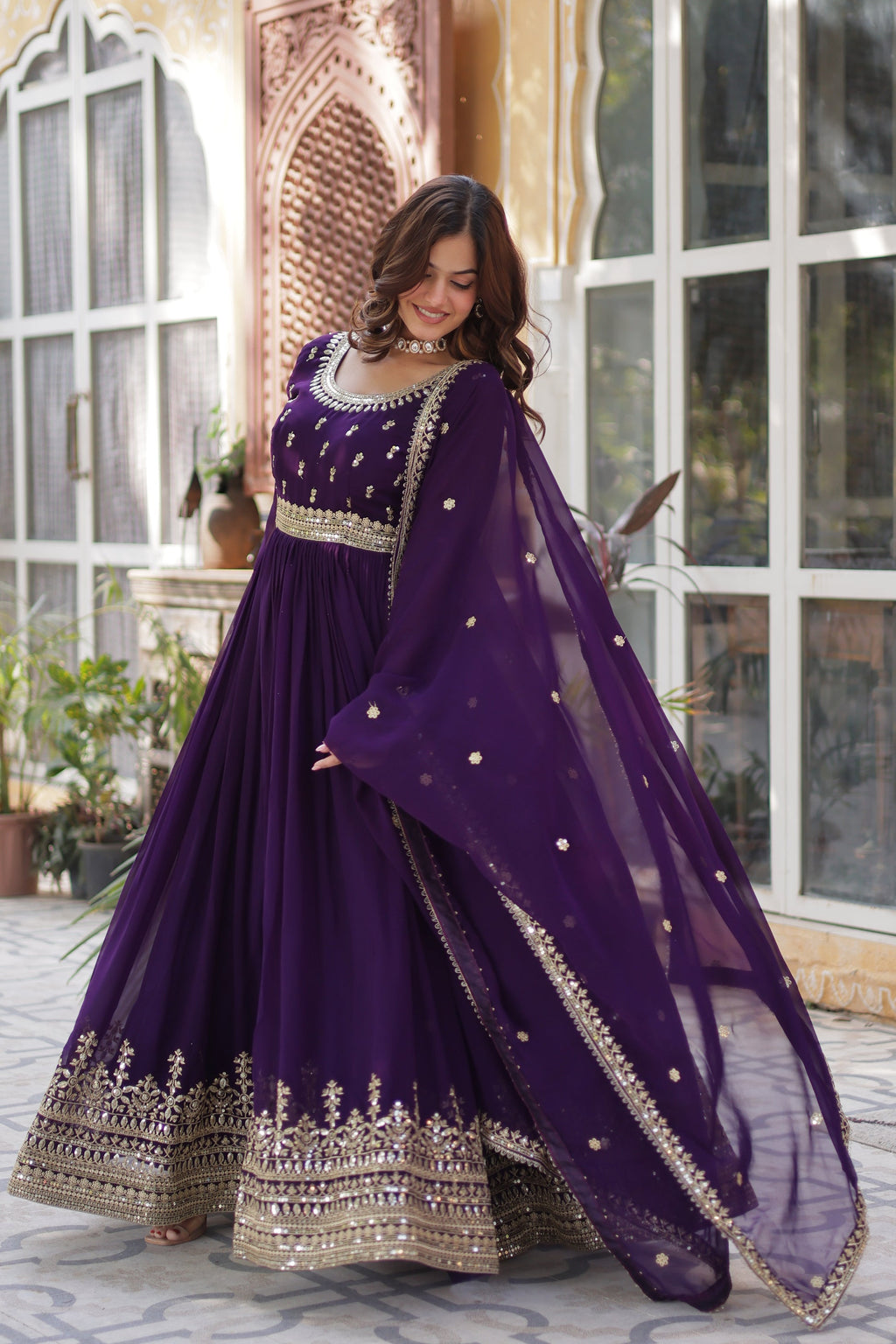 Raima Purple Embroidered Flair Anarkali Gown Set