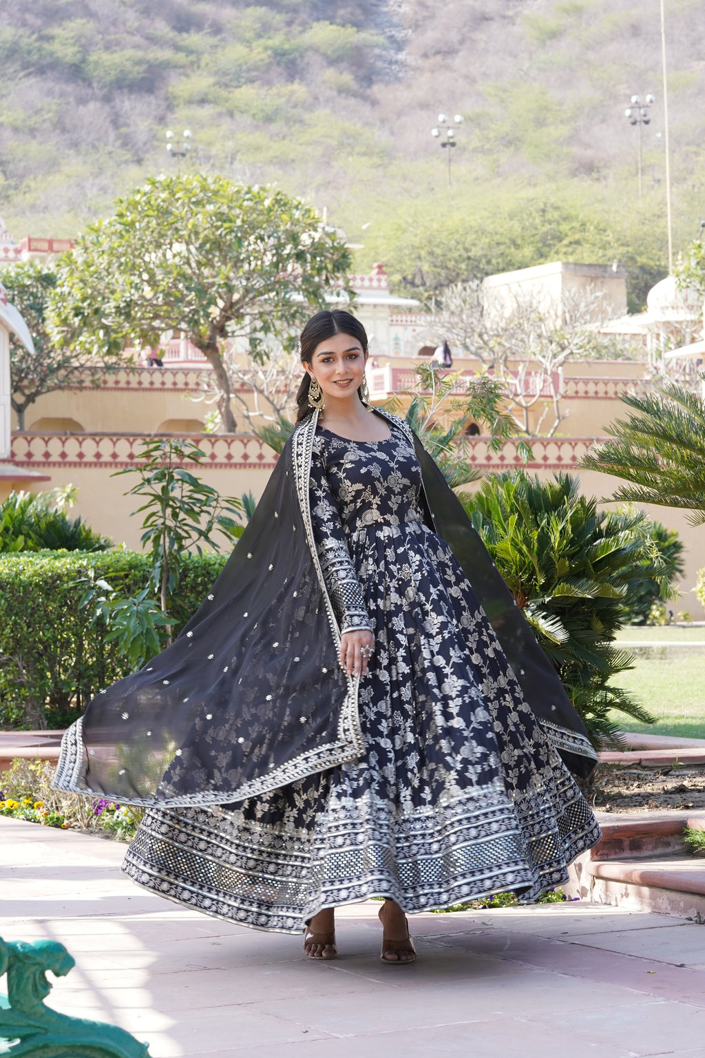 Rajasri black viscose anarkali gown set