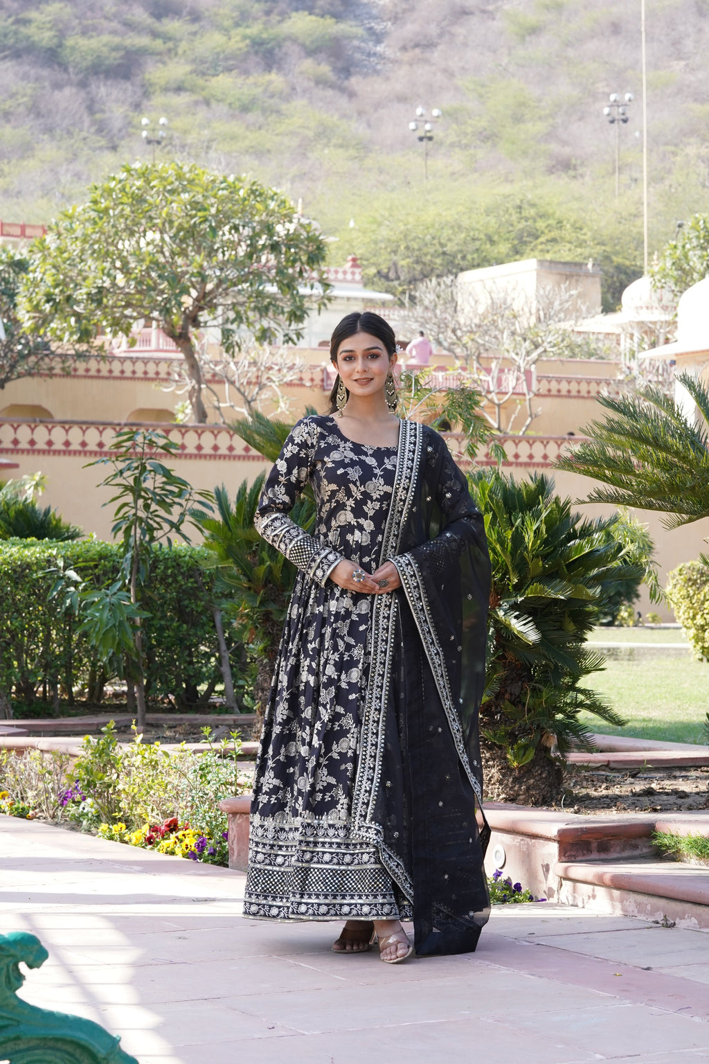 Rajasri black viscose anarkali gown set