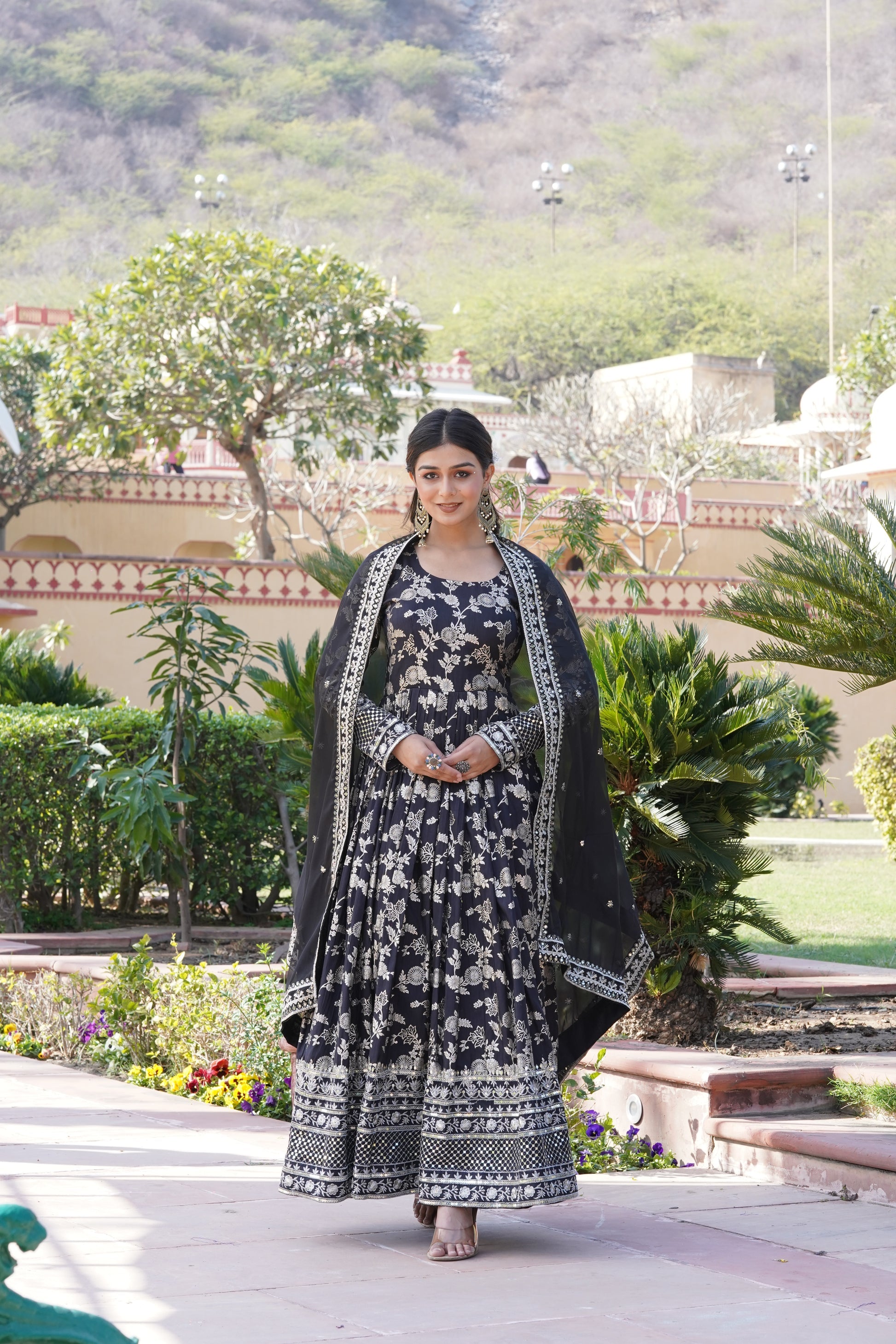 Rajasri black viscose anarkali gown set