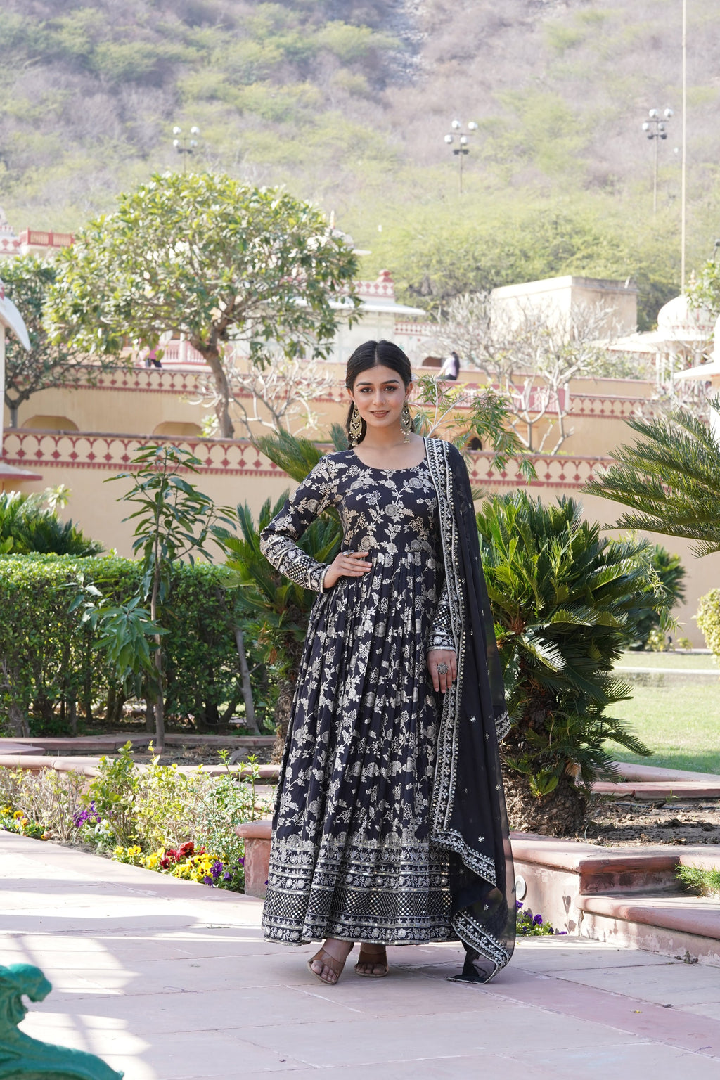 Rajasri black viscose anarkali gown set