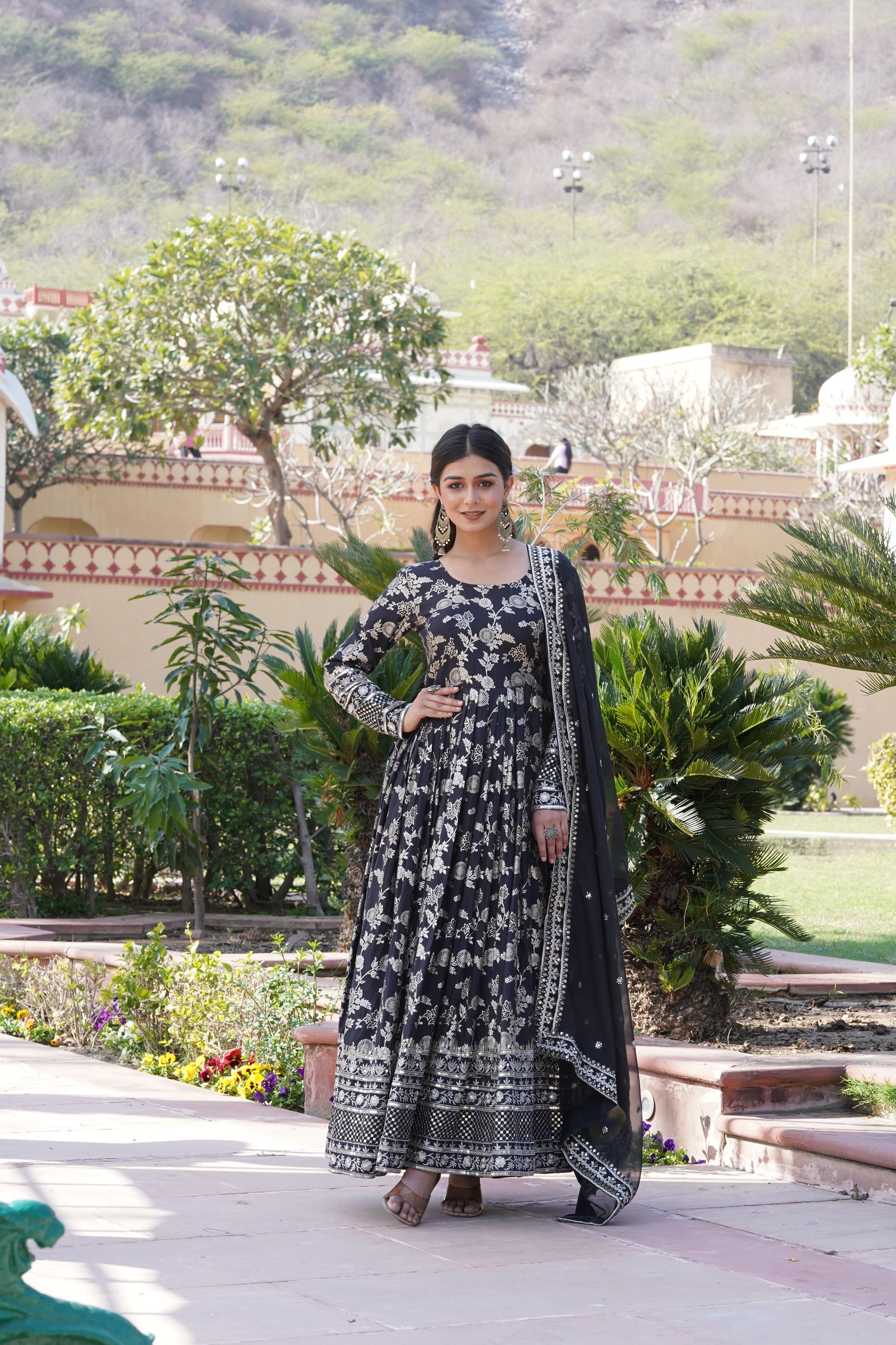 Rajasri black viscose anarkali gown set