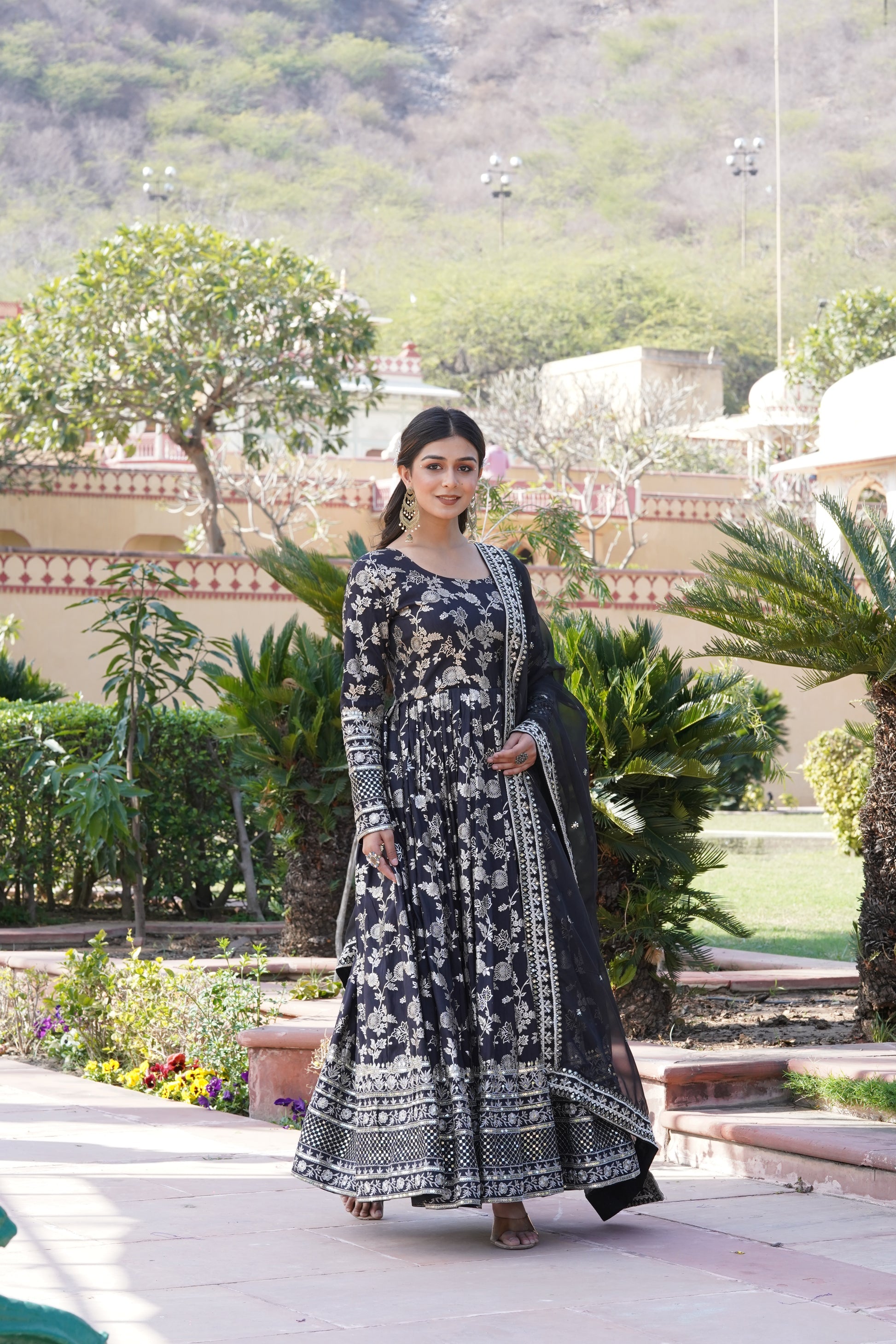 Rajasri black viscose anarkali gown set