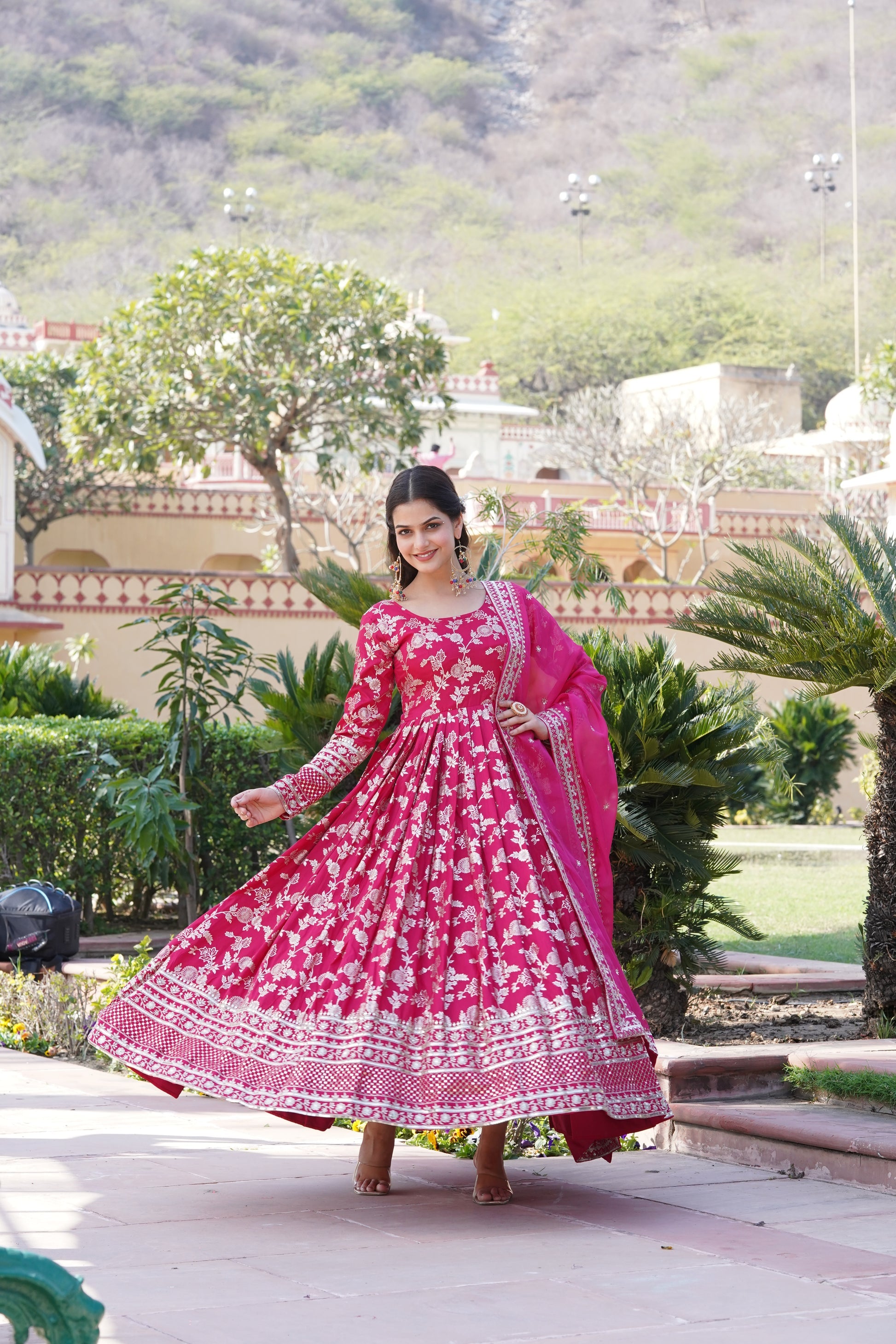 Rajasri pink viscose anarkali gown set

