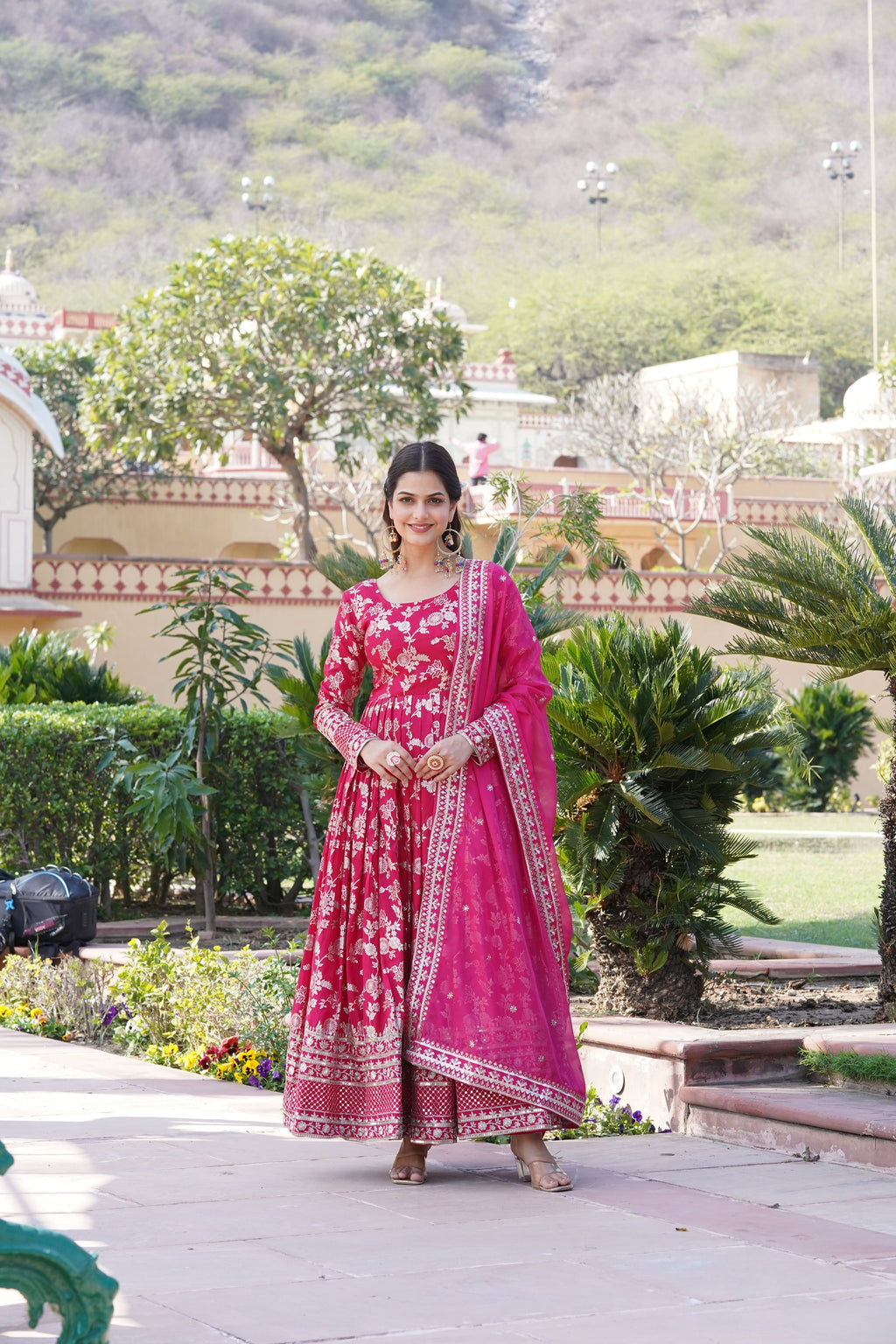 Rajasri pink viscose anarkali gown set

