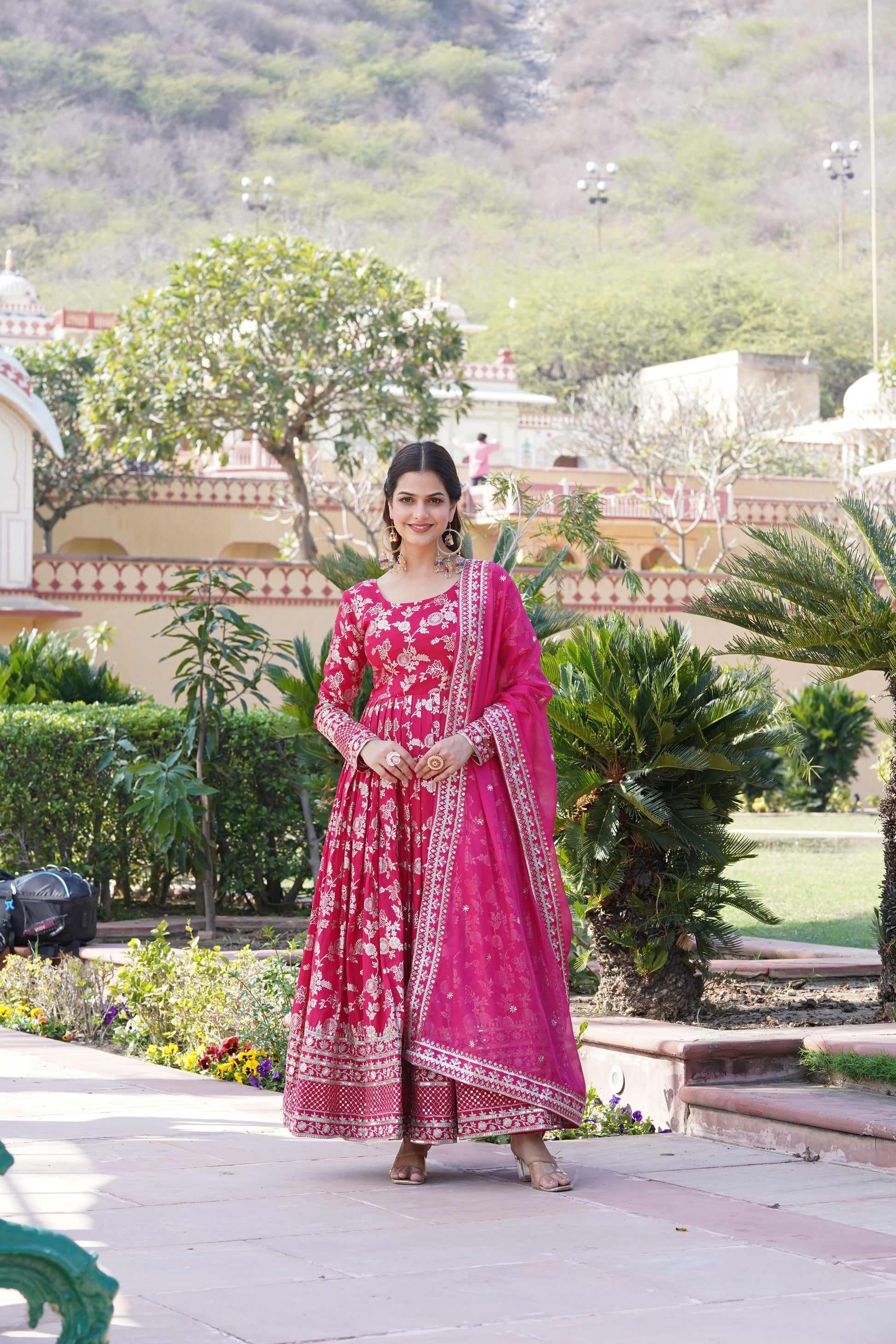 Rajasri pink viscose anarkali gown set

