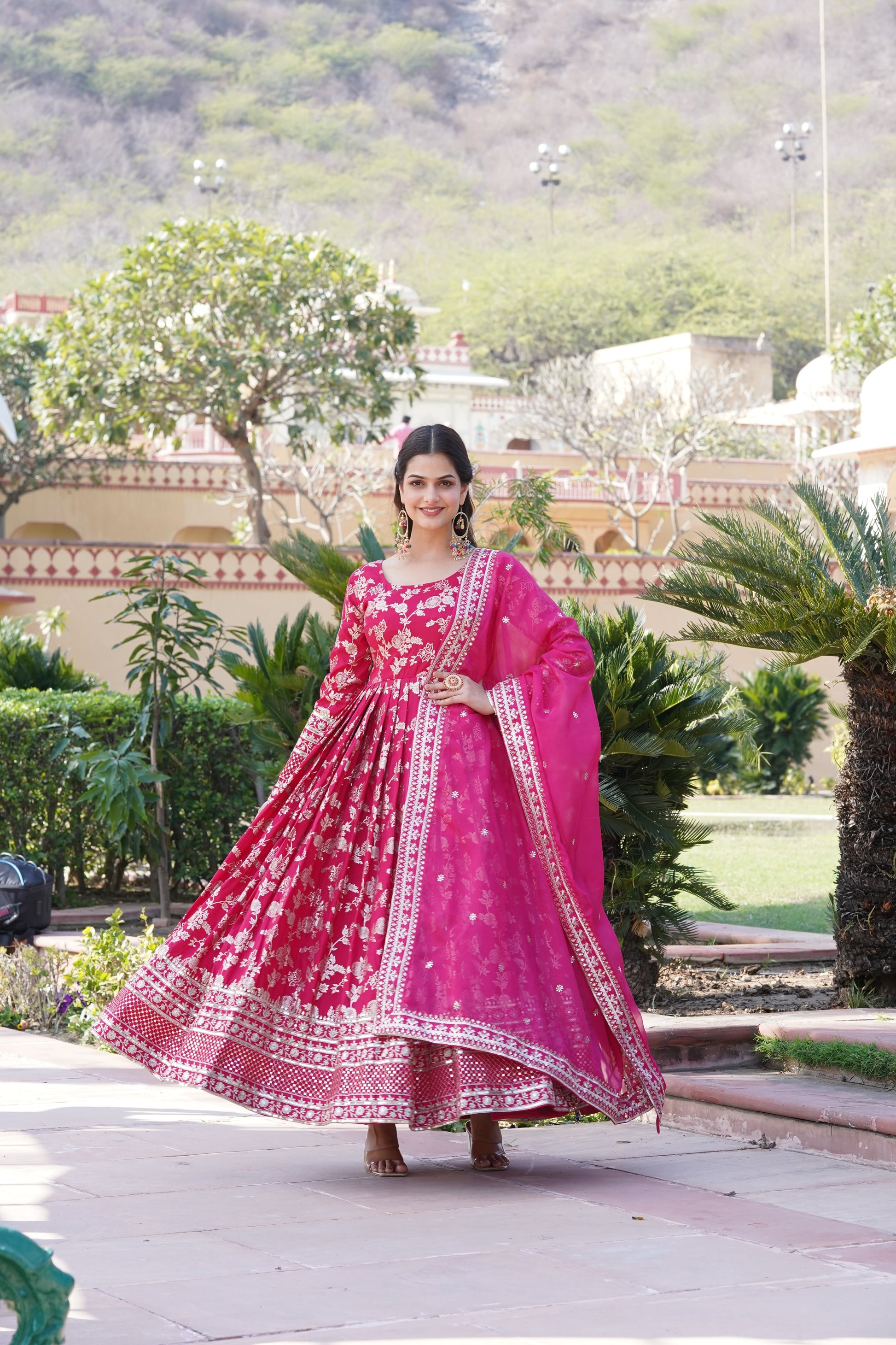 Rajasri pink viscose anarkali gown set

