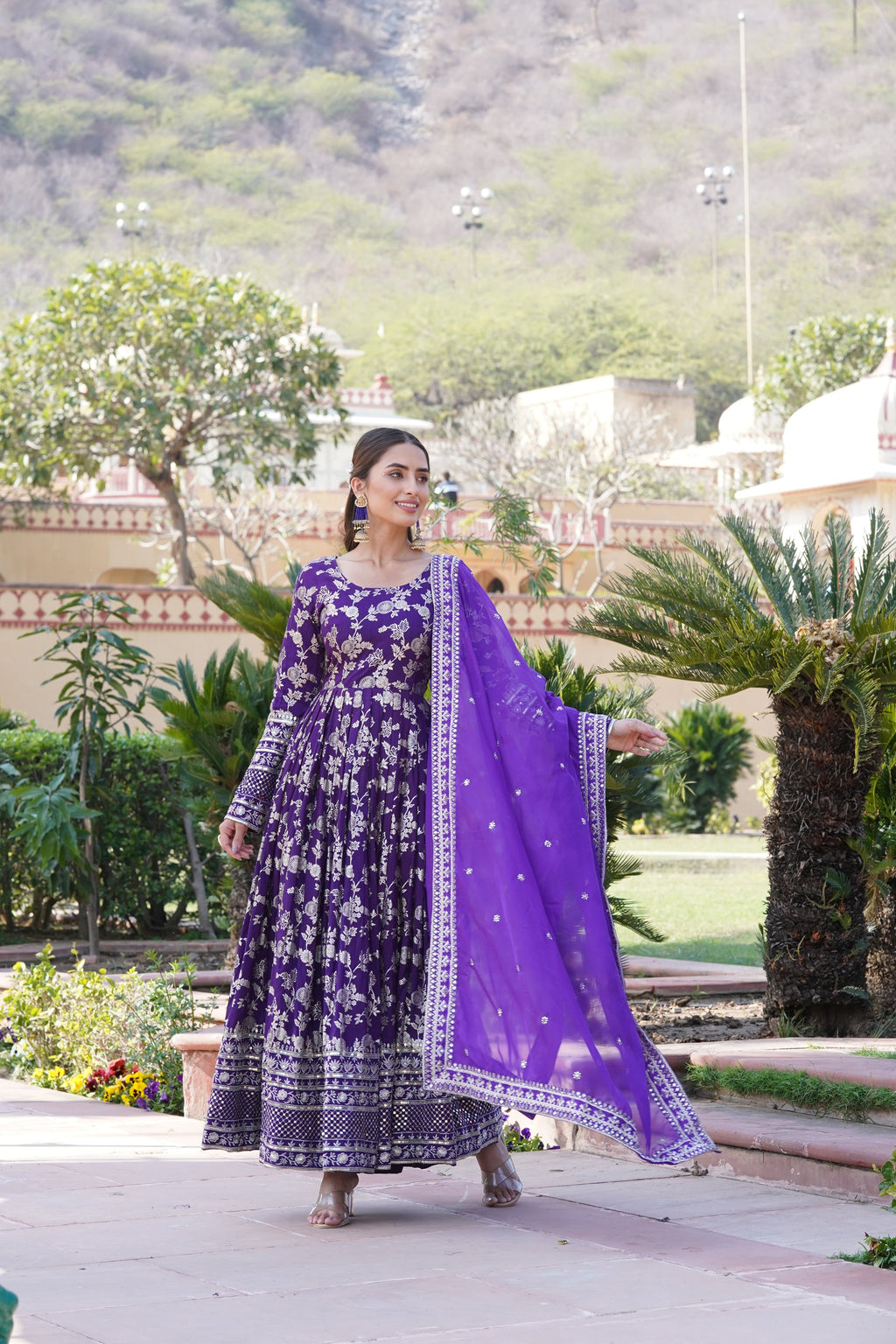 Rajasri purple viscose anarkali gown set