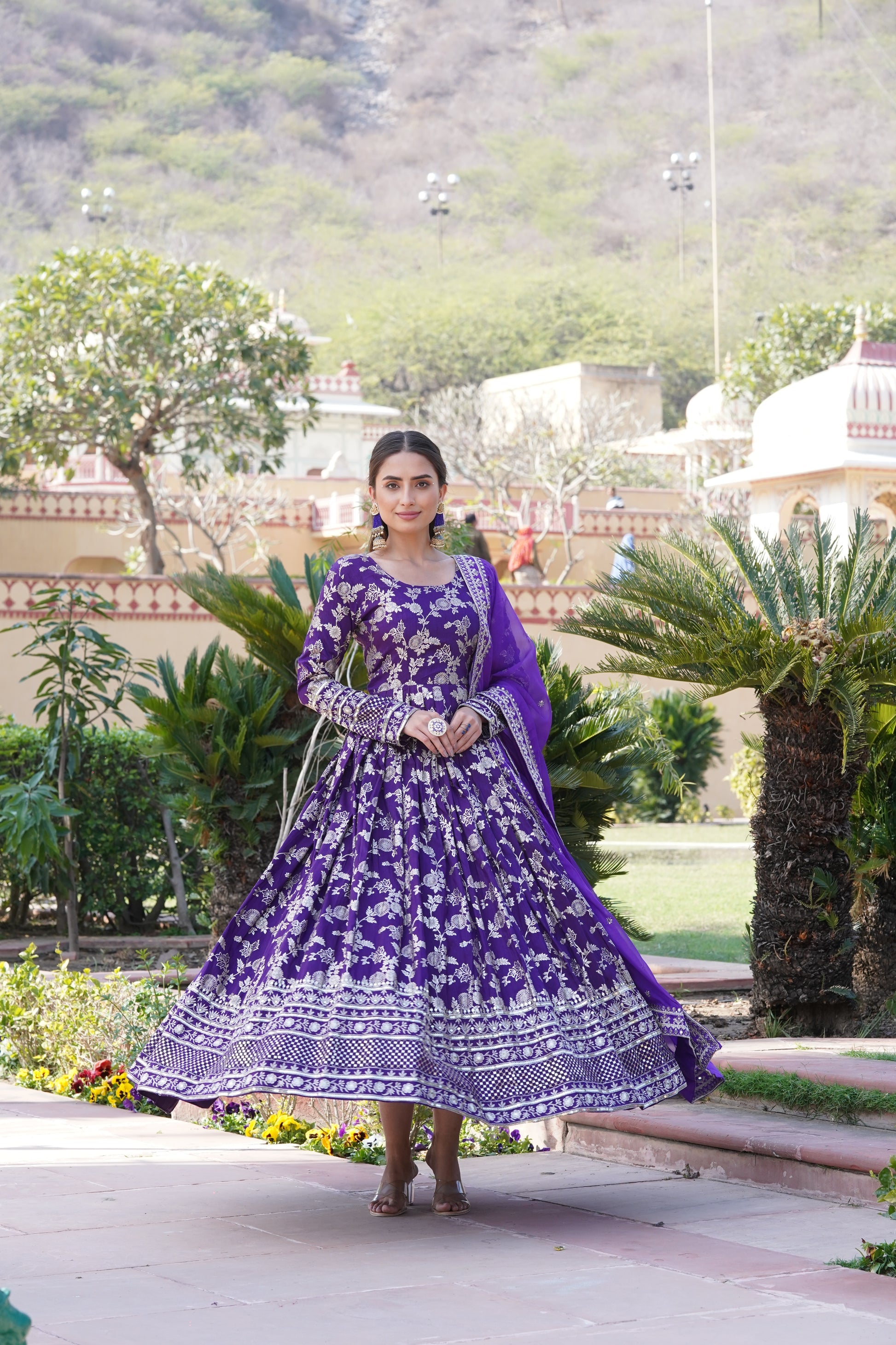 Rajasri purple viscose anarkali gown set