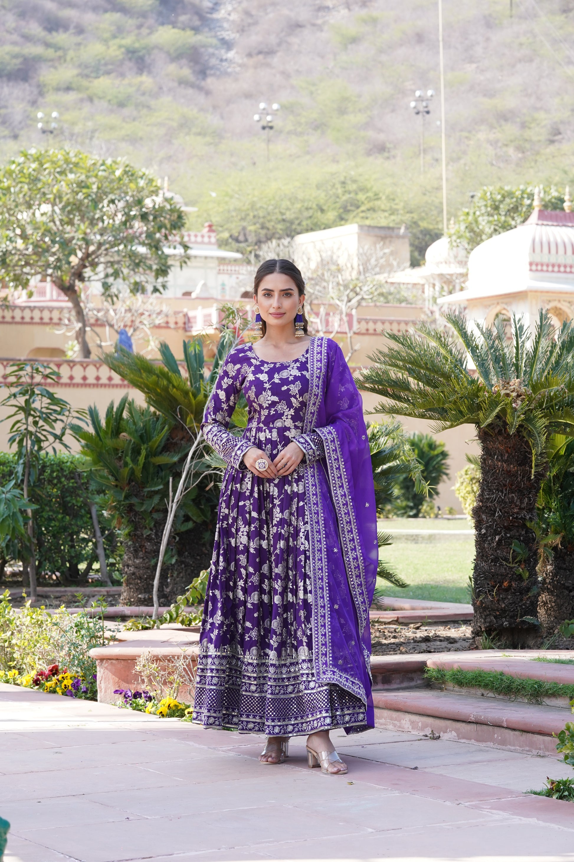 Rajasri purple viscose anarkali gown set