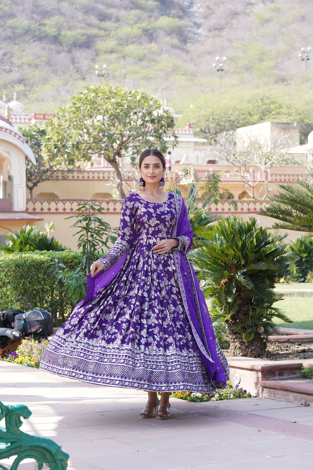 Rajasri purple viscose anarkali gown set