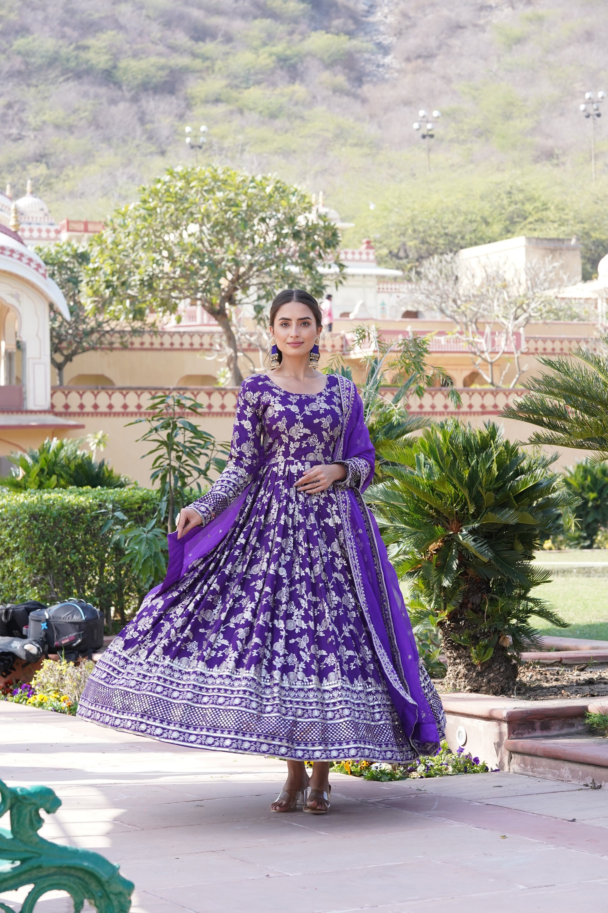 Rajasri purple viscose anarkali gown set
