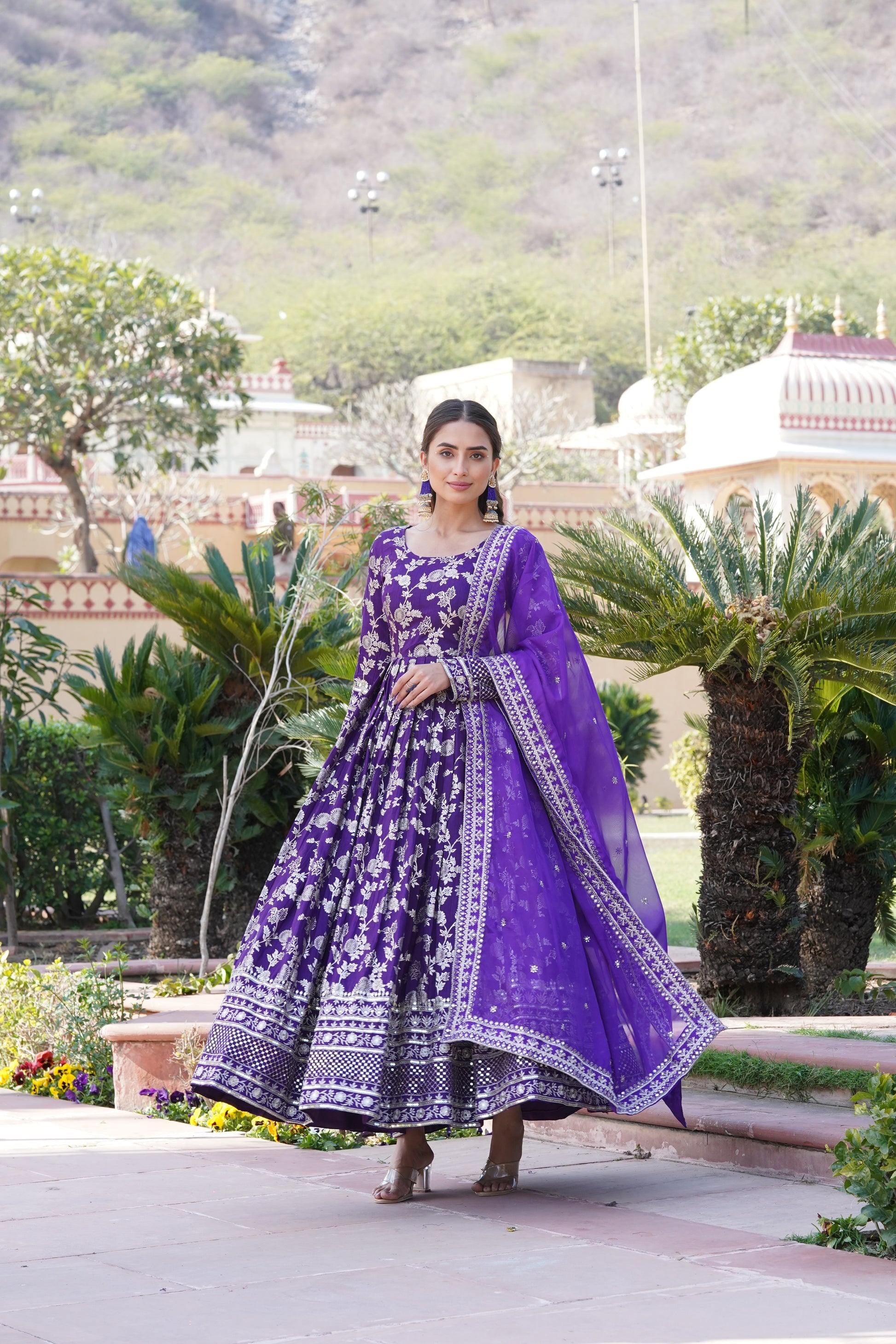 Rajasri purple viscose anarkali gown set