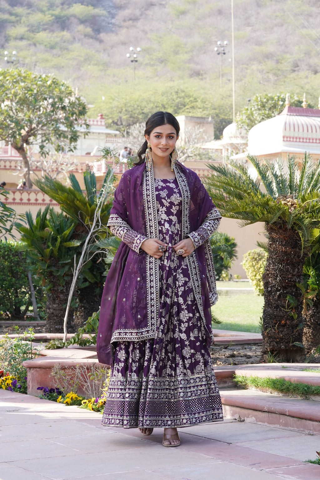 Rajasri wine viscose anarkali gown set

