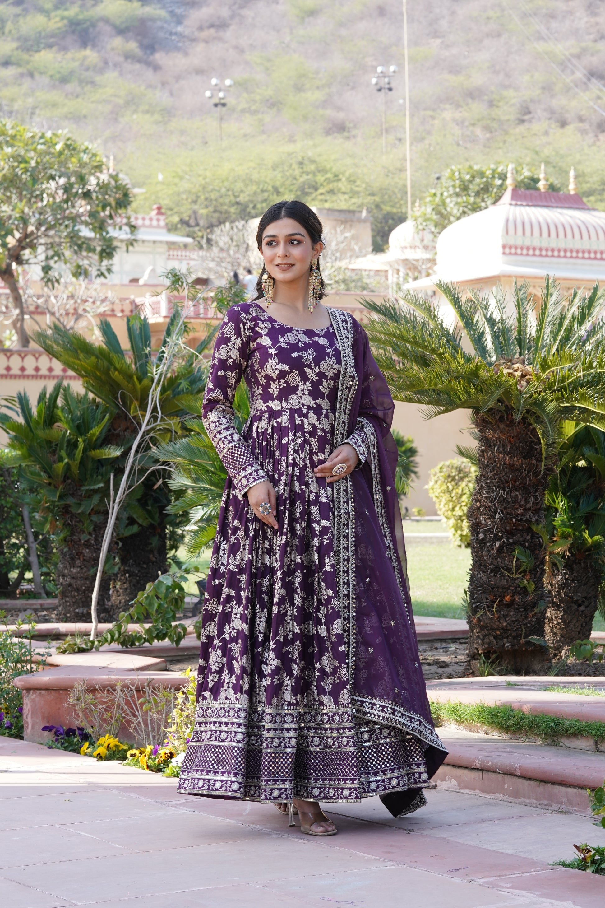 Rajasri wine viscose anarkali gown set

