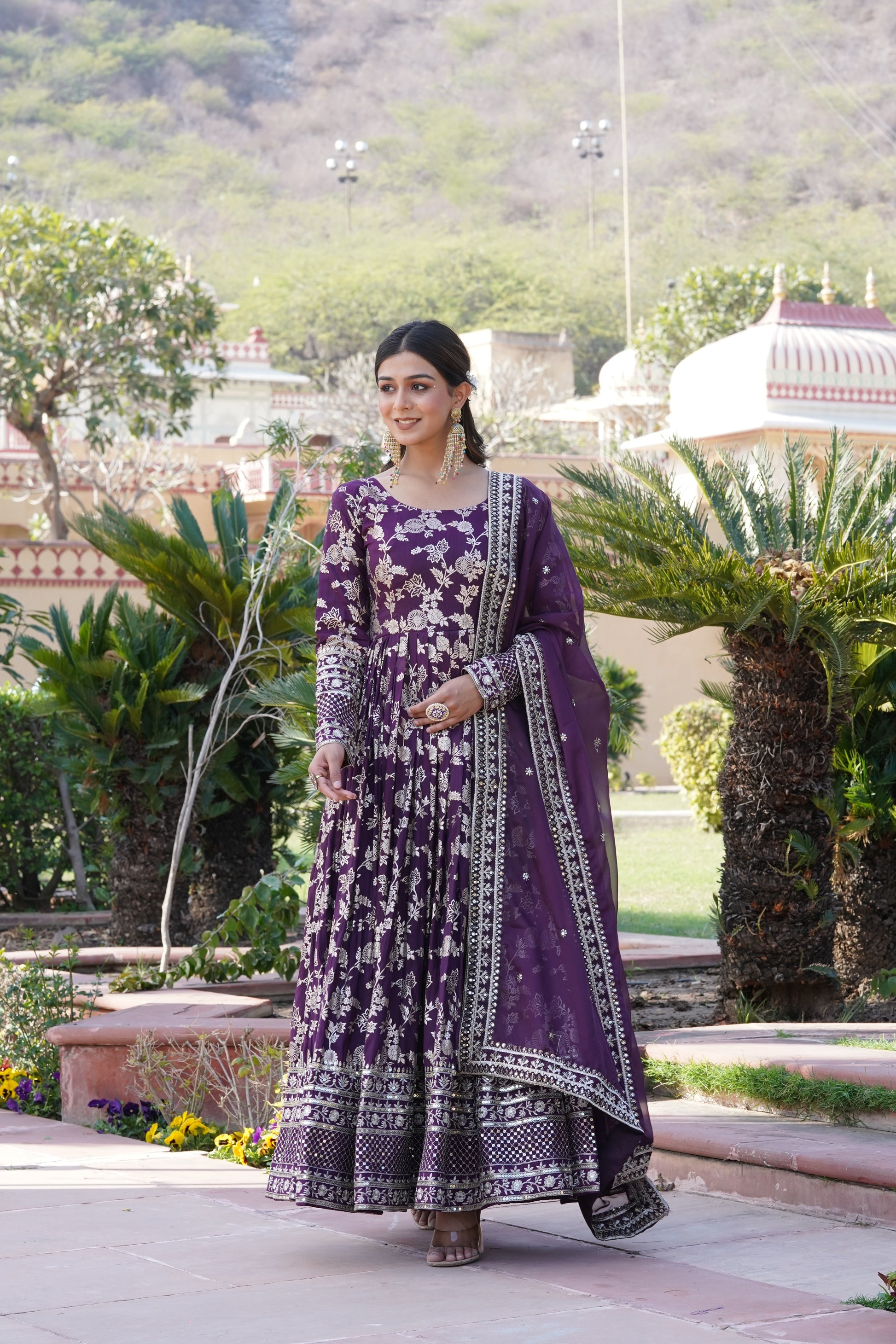 Rajasri wine viscose anarkali gown set

