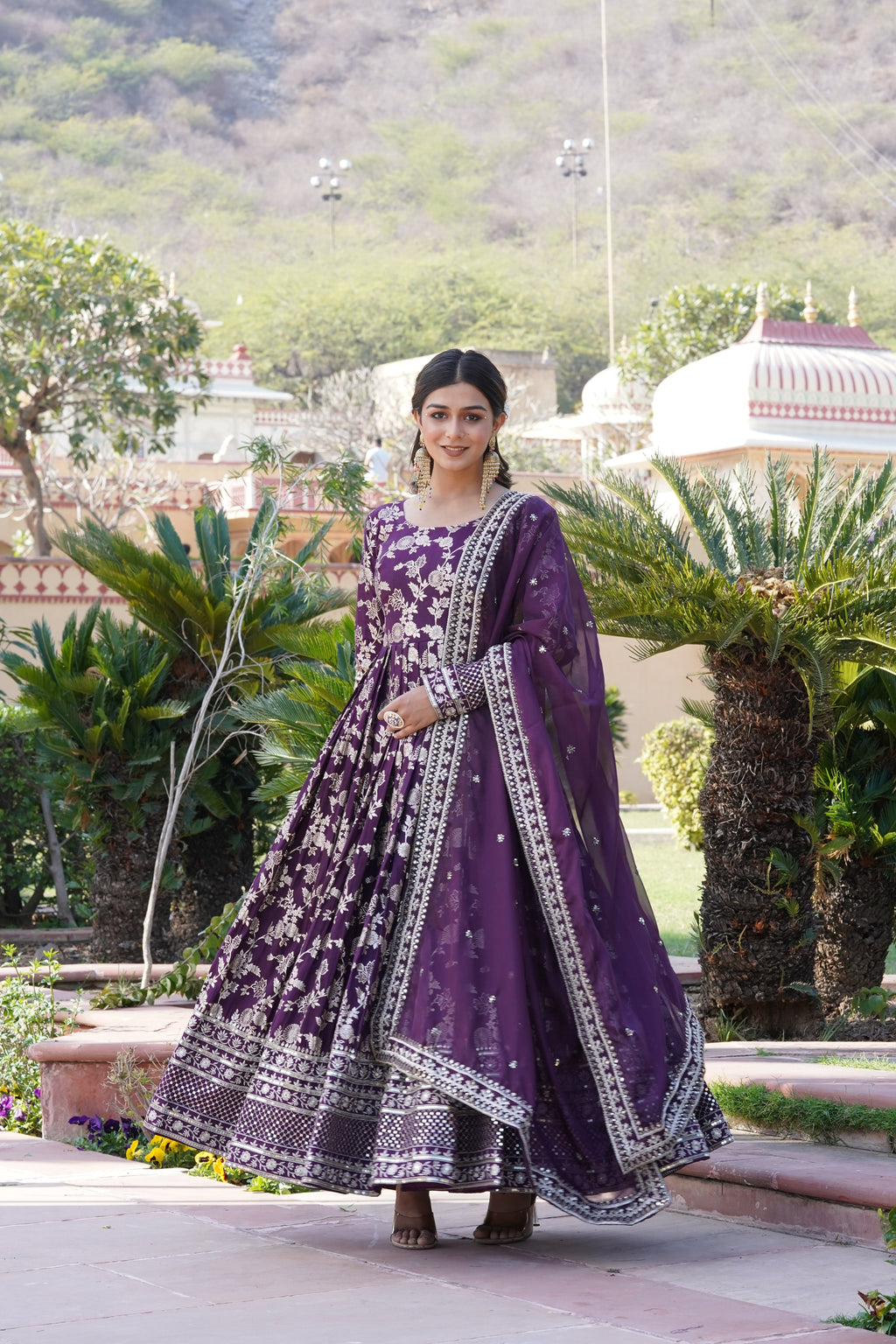 Rajasri wine viscose anarkali gown set

