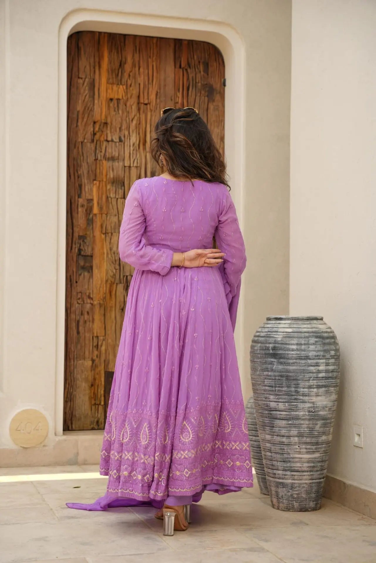 Rayna Purple Georgette Embroidered Flared Suit Set