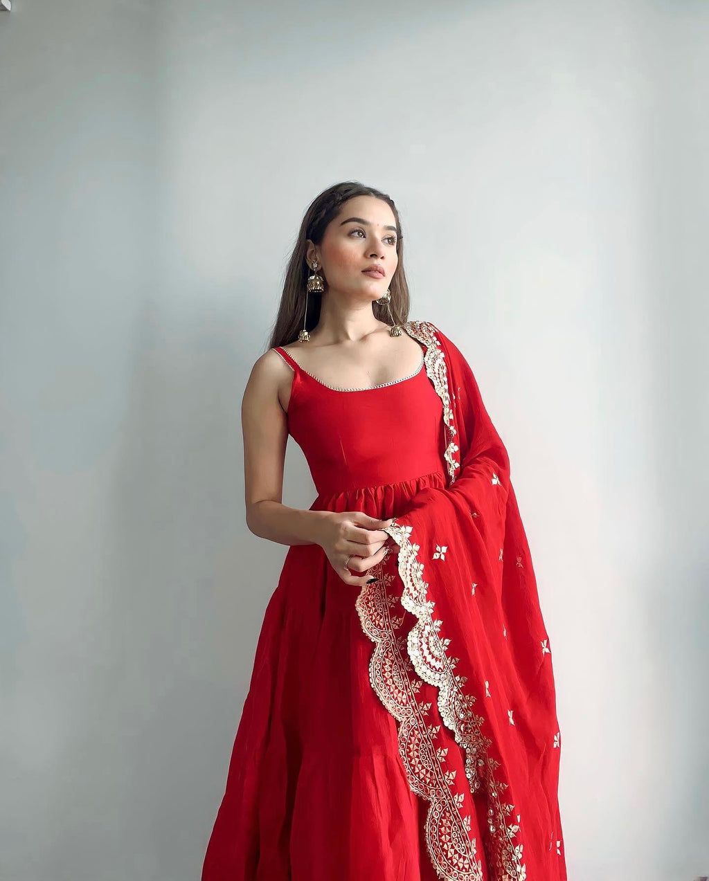 Devayani red georgette anarkali gown set