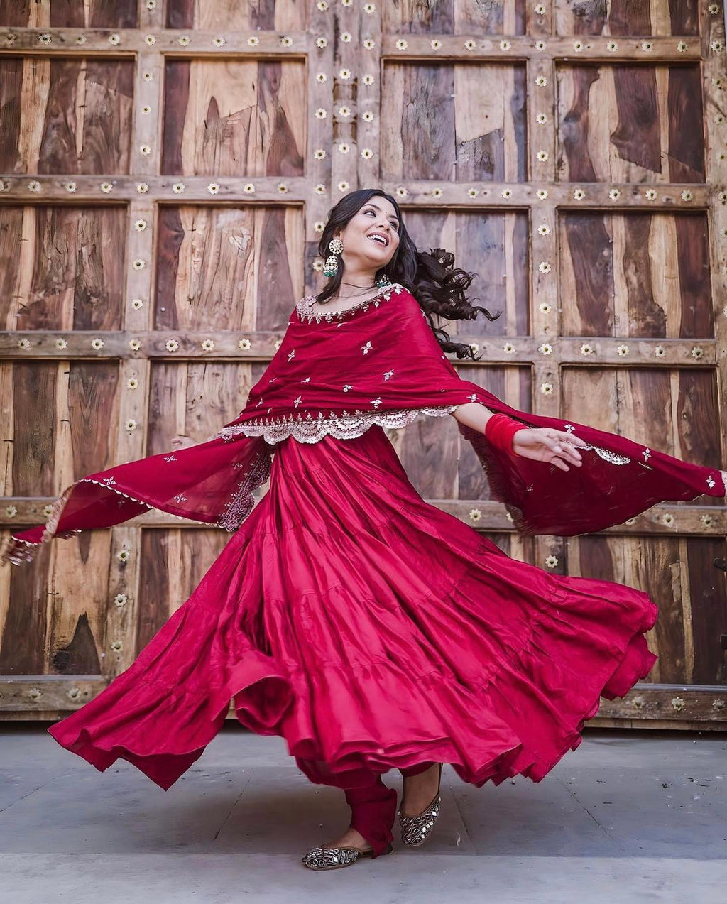 Devayani red georgette anarkali gown set