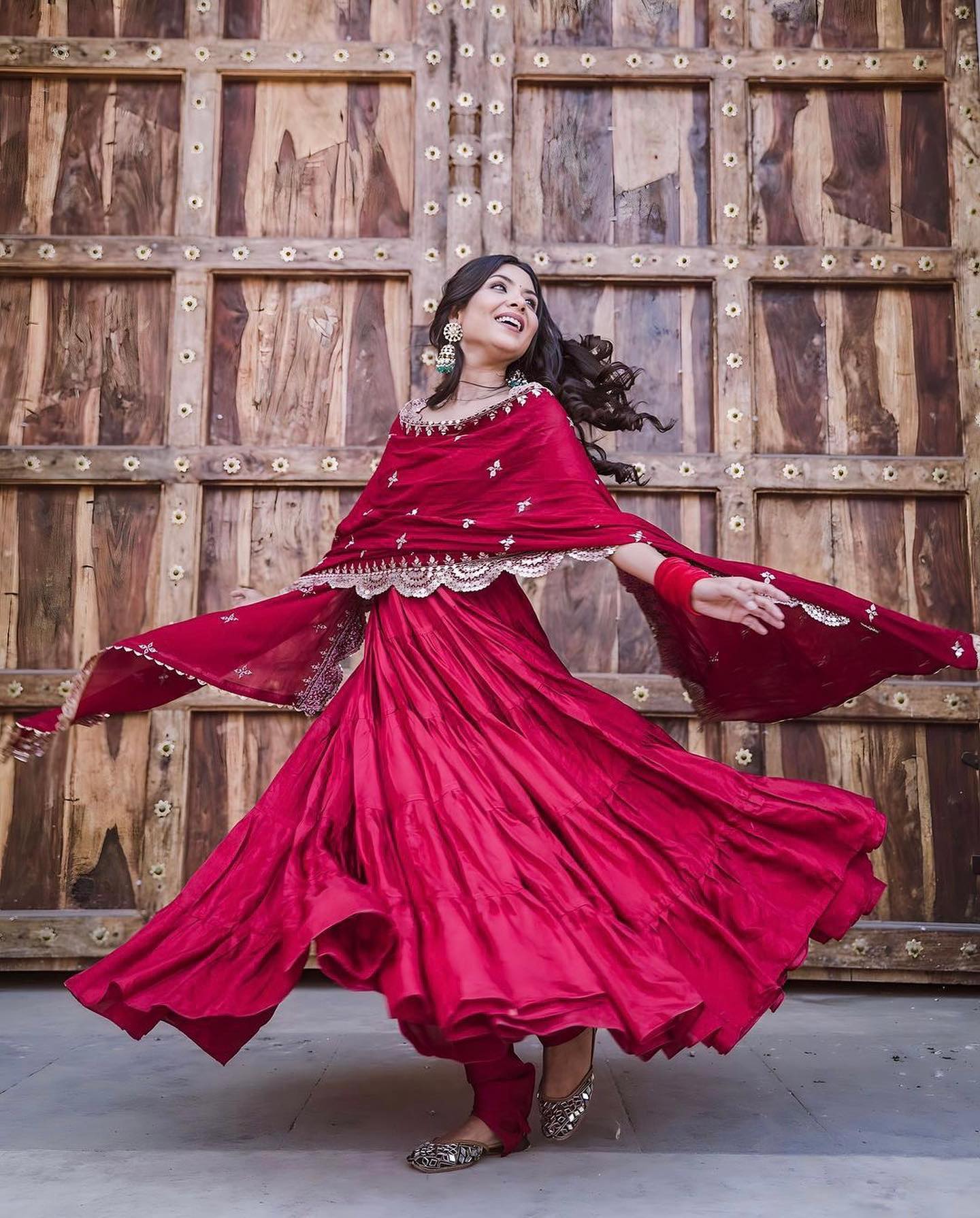 Devayani red georgette anarkali gown set