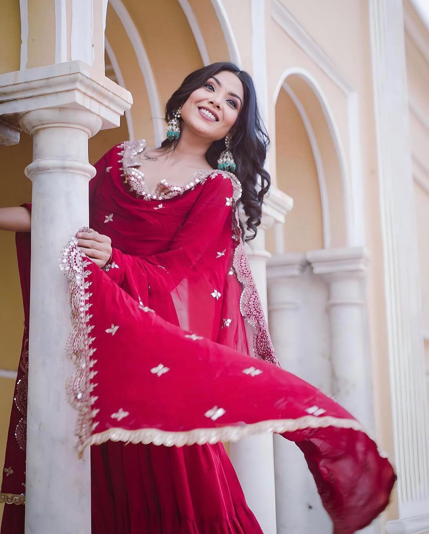 Devayani red georgette anarkali gown set