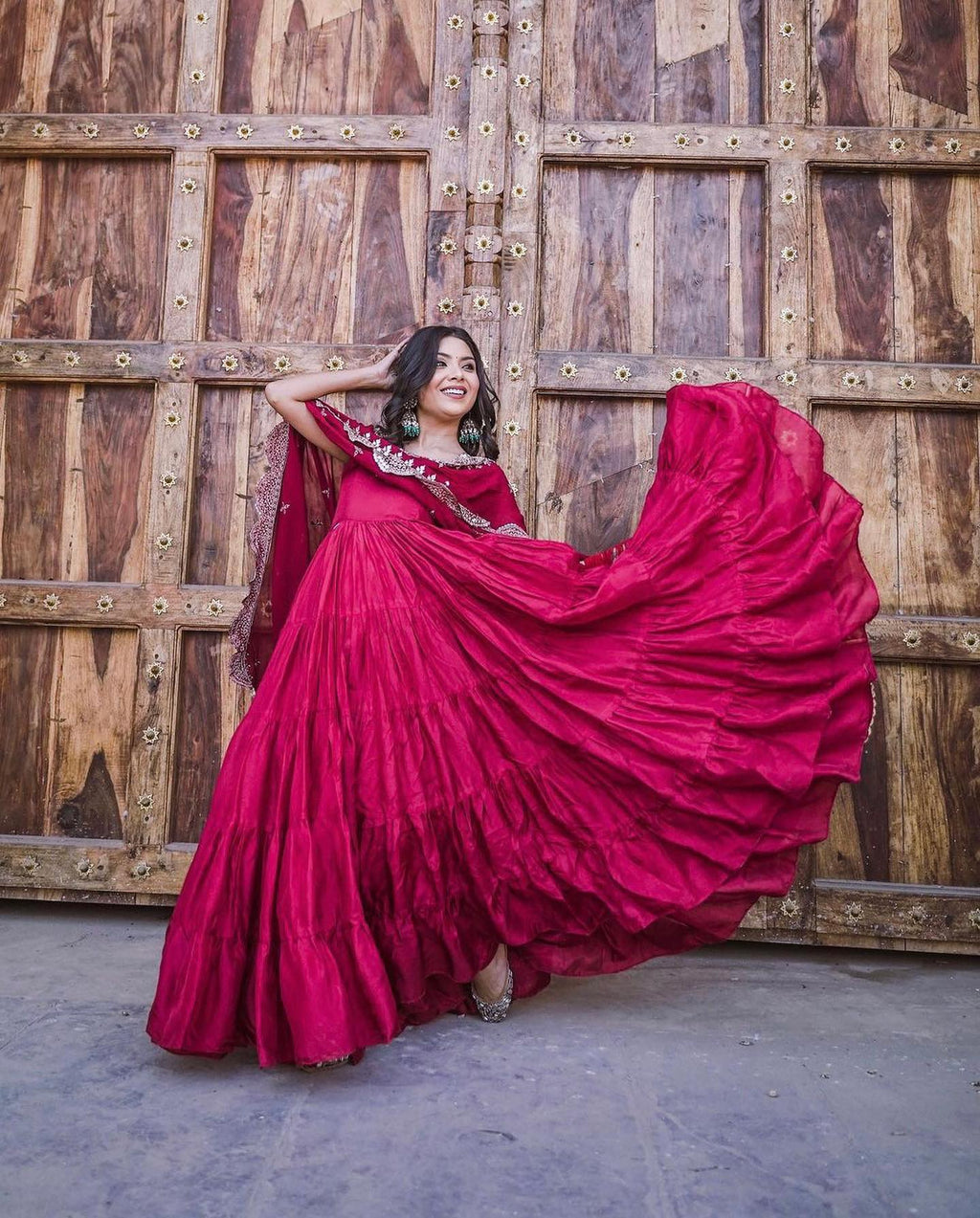 Devayani red georgette anarkali gown set
