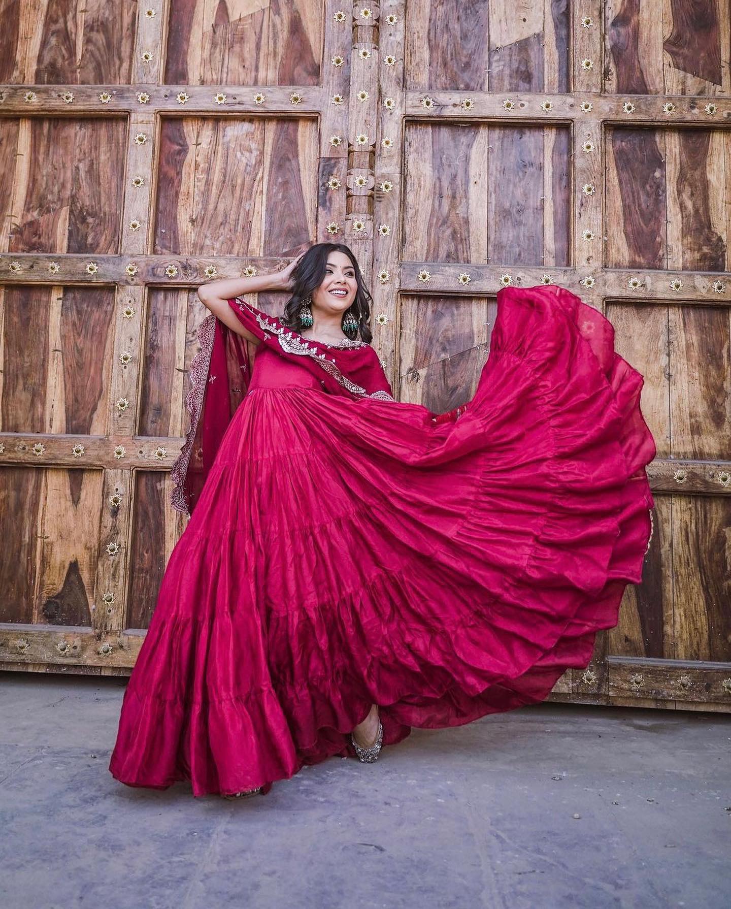 Devayani red georgette anarkali gown set