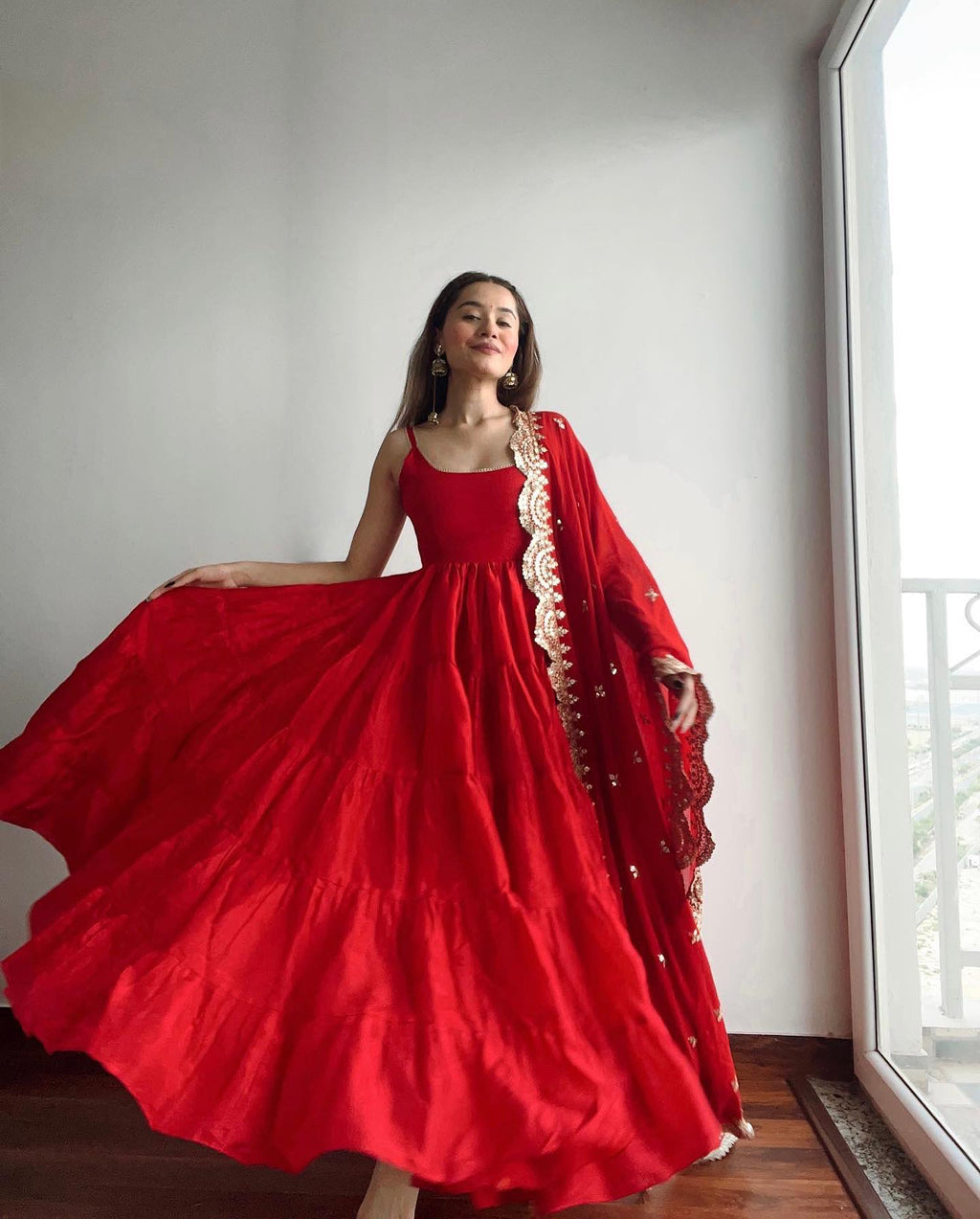 Devayani red georgette anarkali gown set