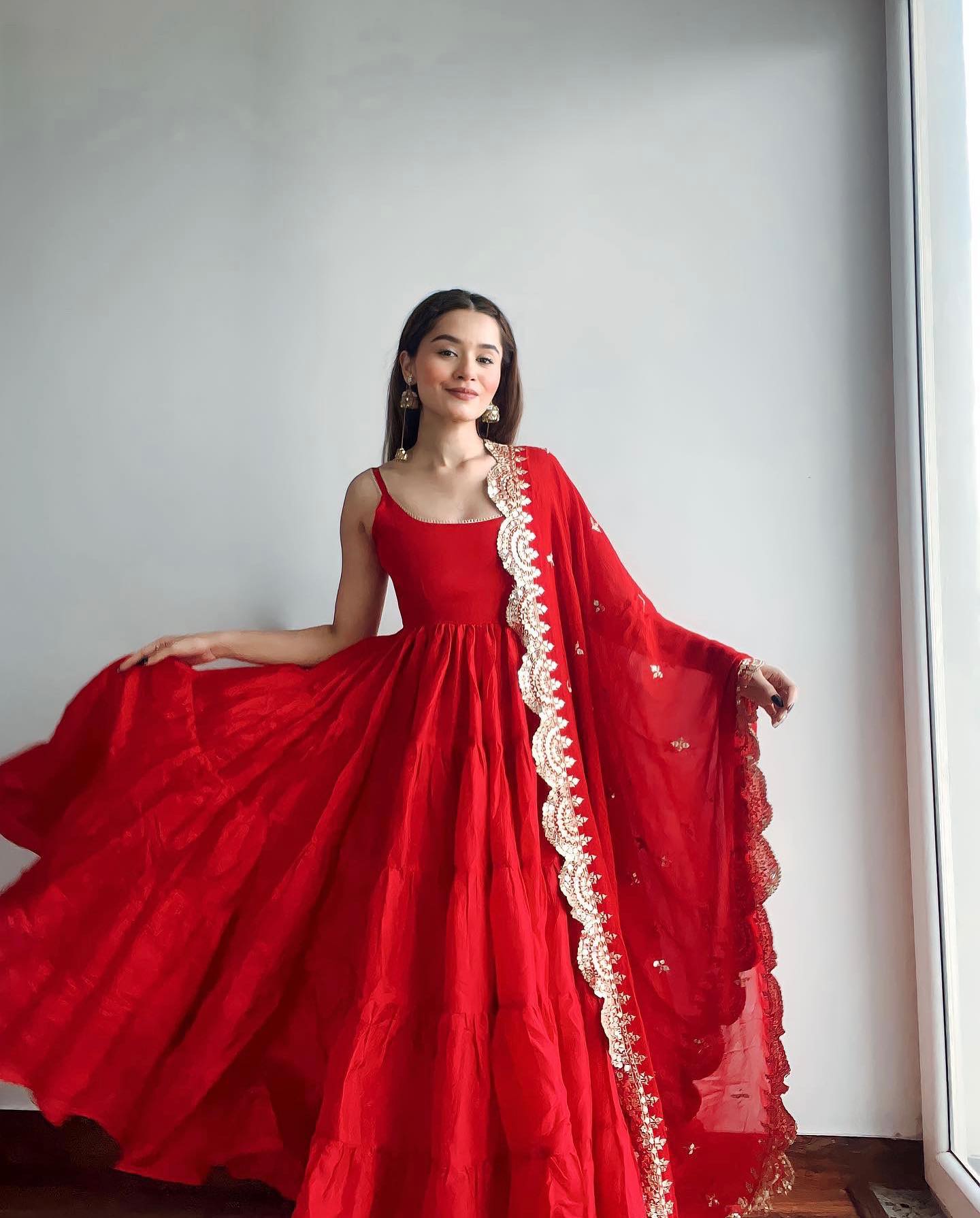 Devayani red georgette anarkali gown set