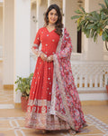 Hridaya red georgette anarkali gown suit set