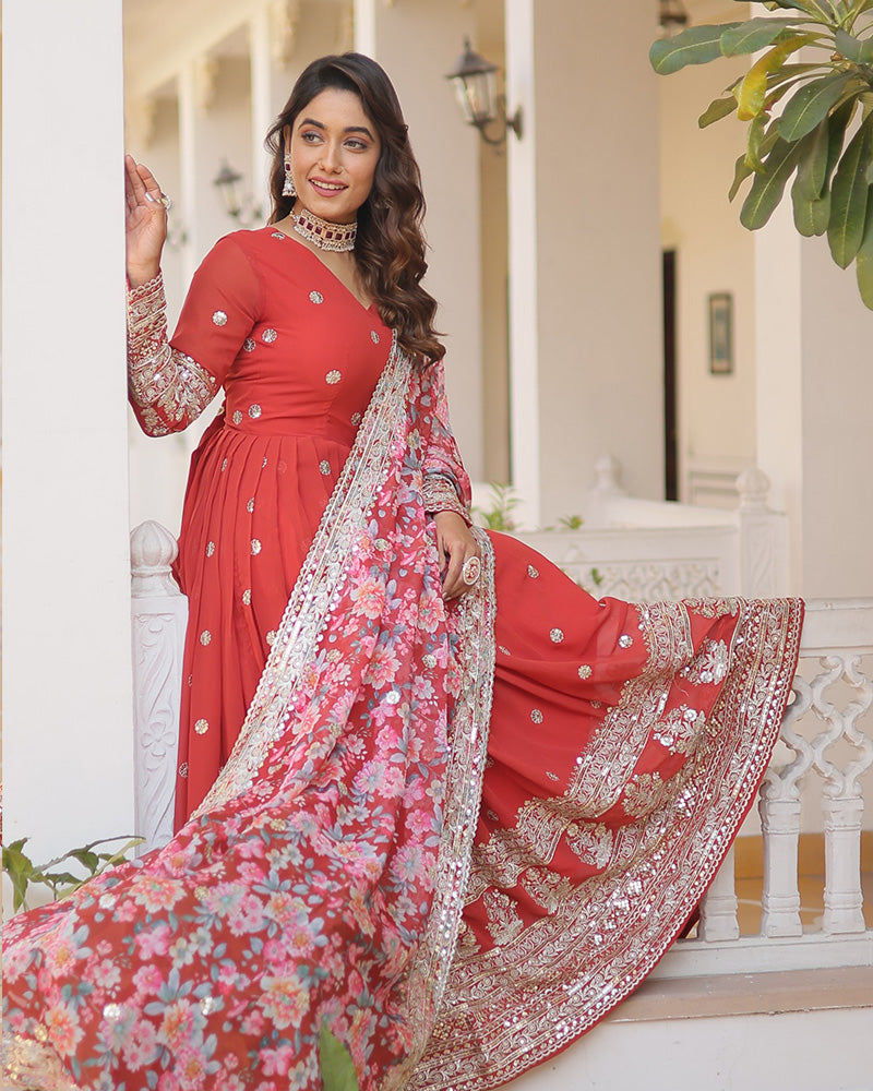 Hridaya red georgette anarkali gown suit set