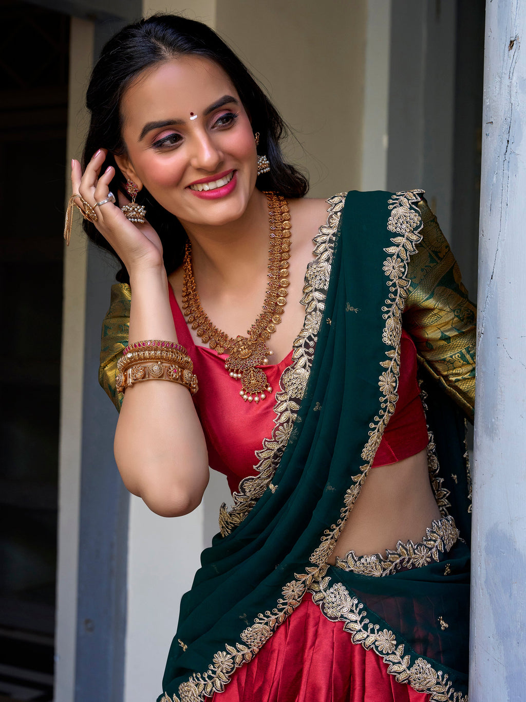 Red Narayan Pattu Silk Zari Weaving Lehenga Choli with Dupatta