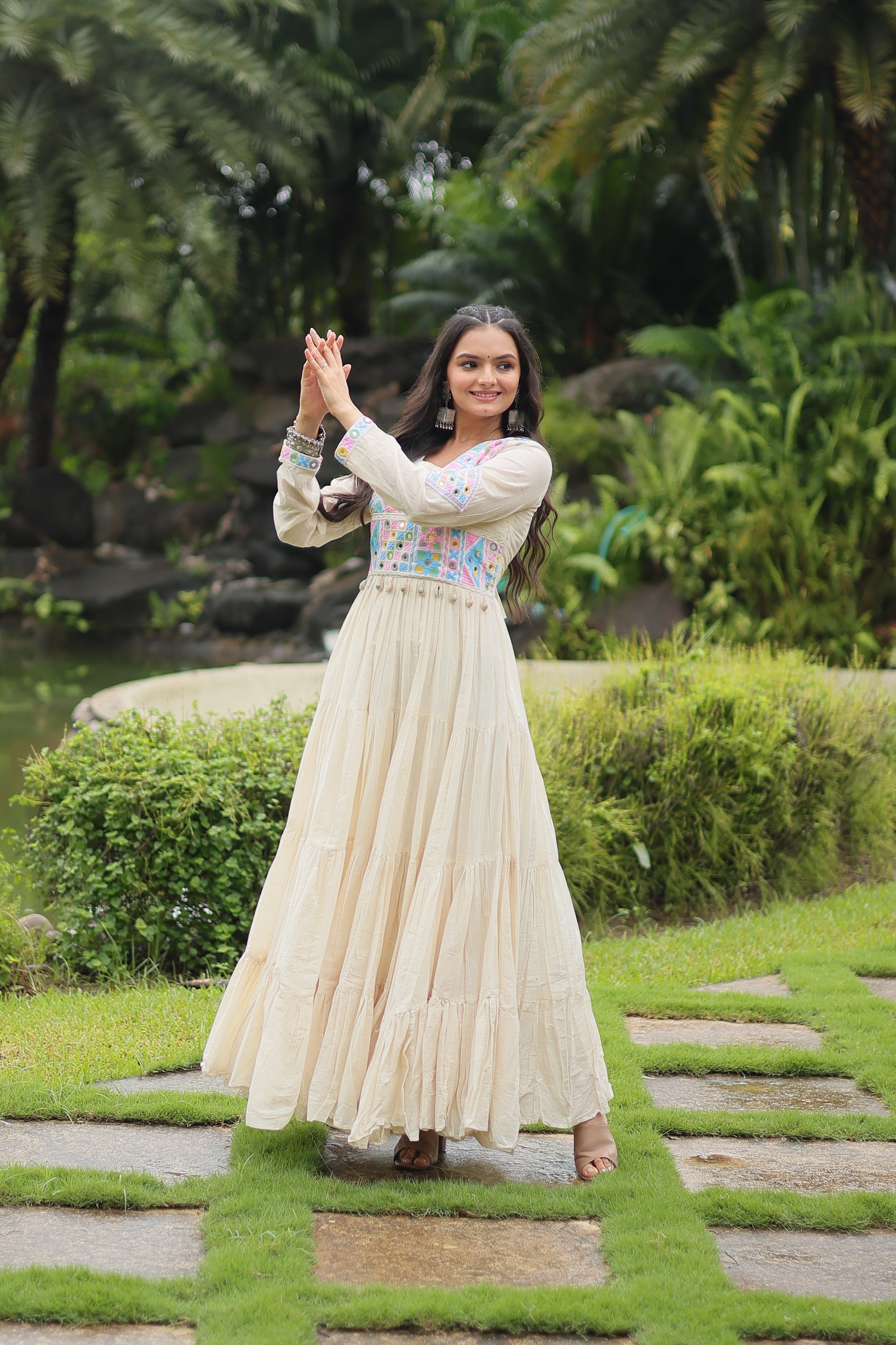 Reeva white pure cotton embroidered Anarkali gown