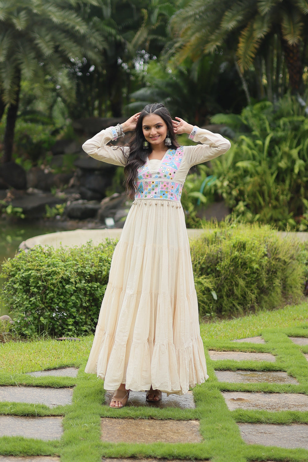 Reeva white pure cotton embroidered Anarkali gown