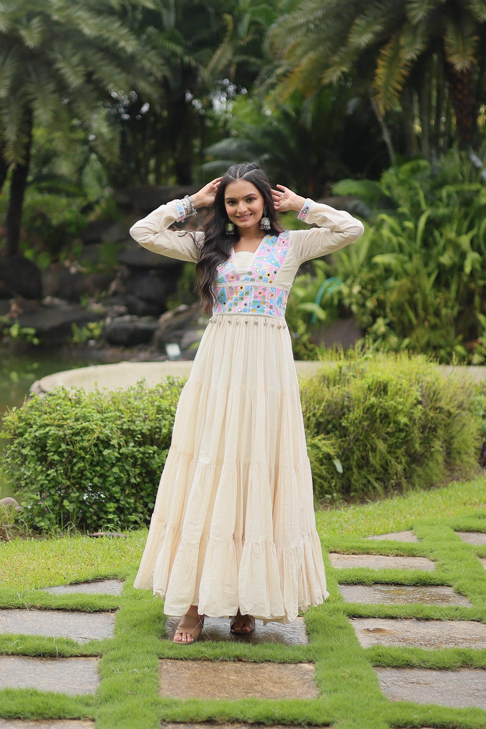 Reeva white pure cotton embroidered Anarkali gown