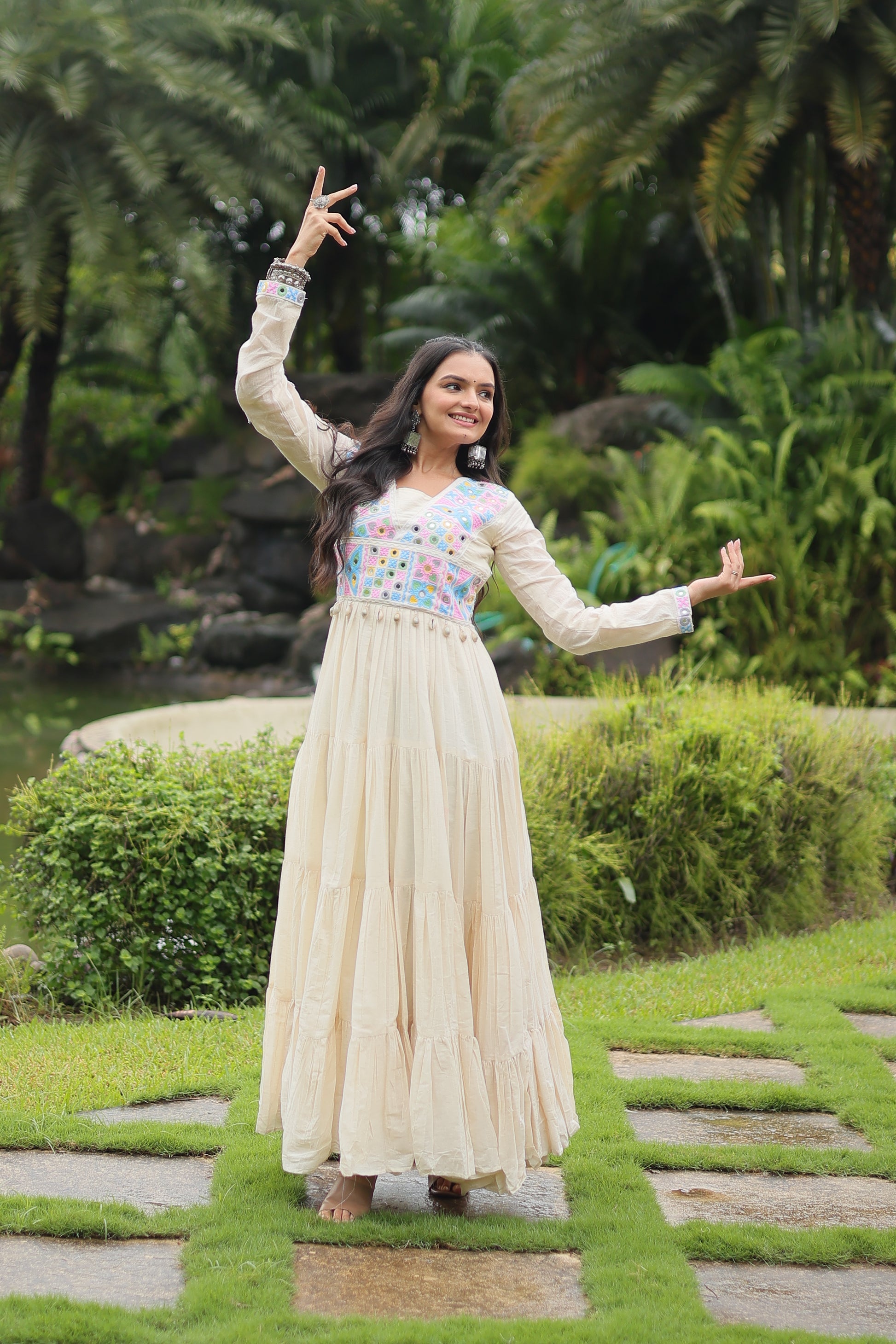 Reeva white pure cotton embroidered Anarkali gown