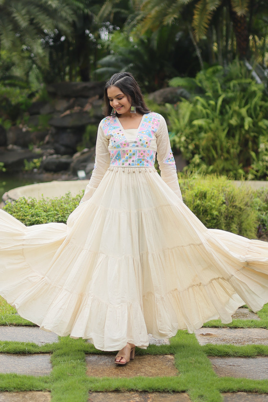 Reeva white pure cotton embroidered Anarkali gown