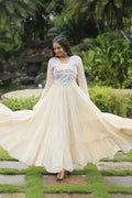 Reeva white pure cotton embroidered Anarkali gown