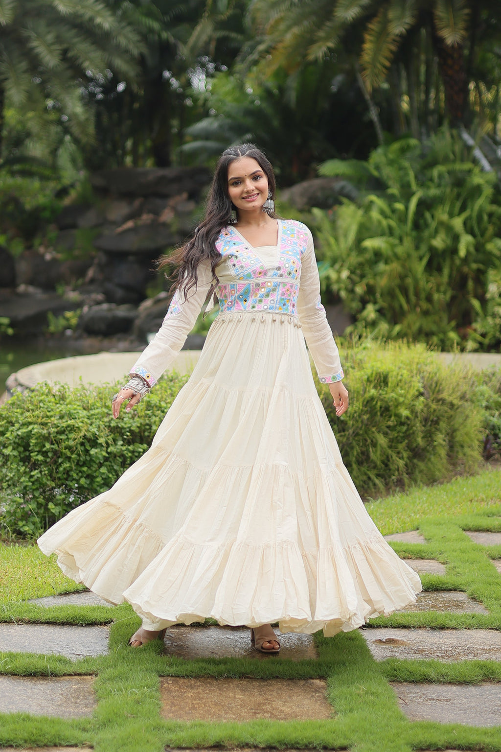 Reeva white pure cotton embroidered Anarkali gown