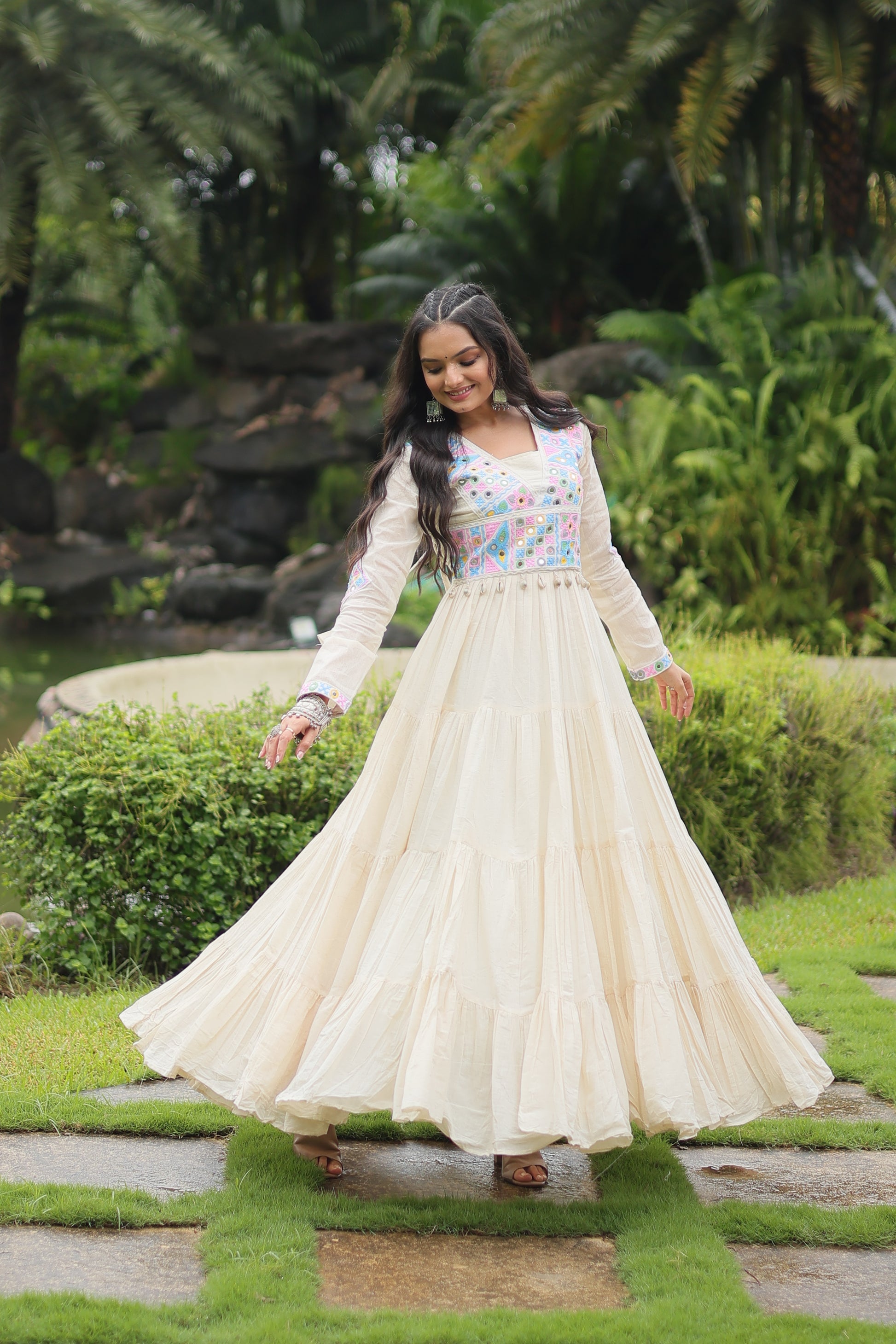 Reeva white pure cotton embroidered Anarkali gown