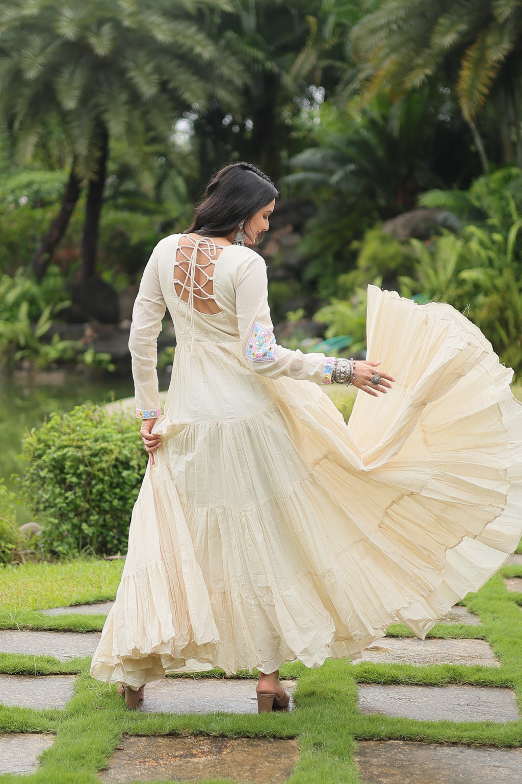 Reeva white pure cotton embroidered Anarkali gown